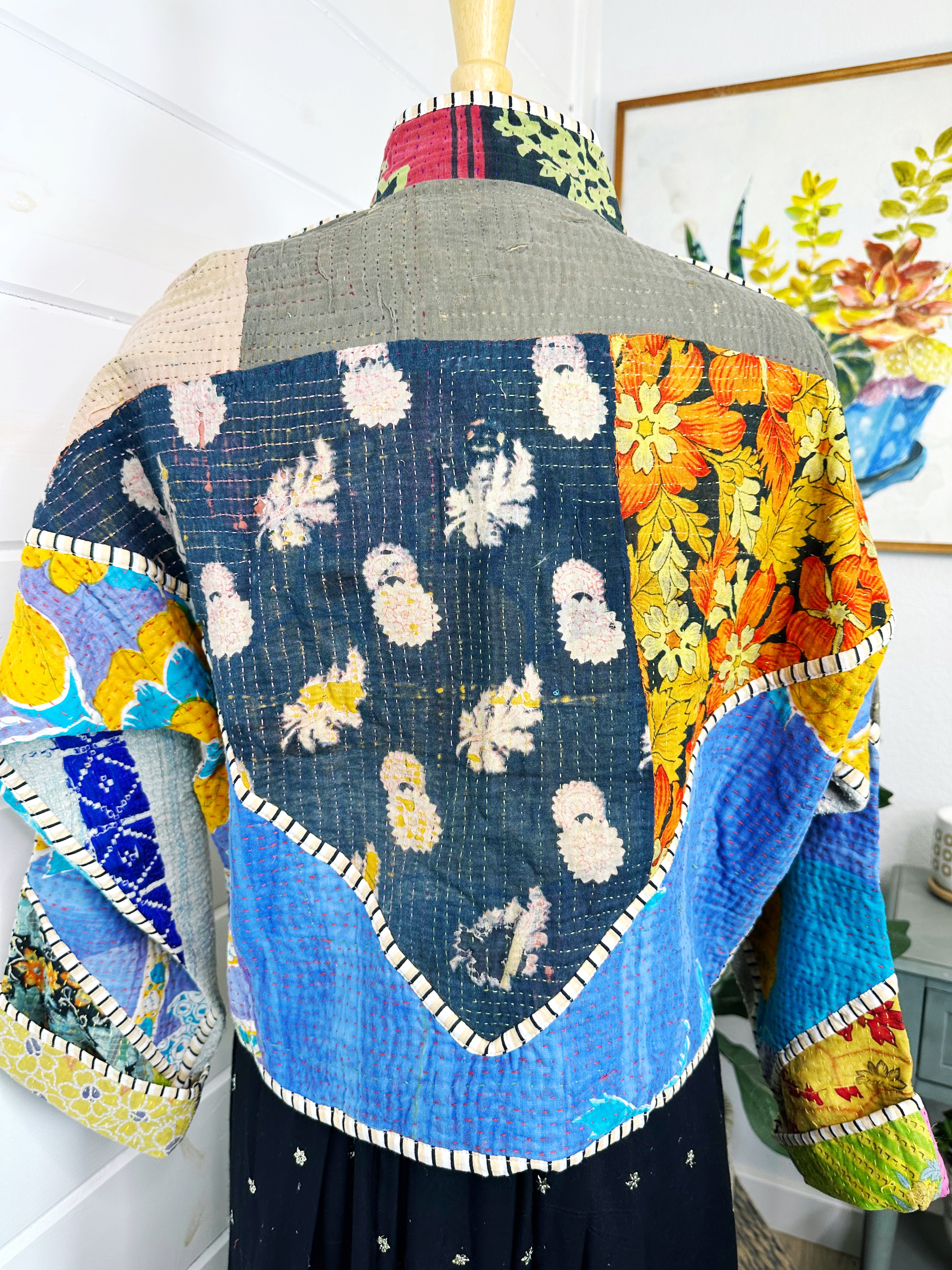Boho Patchwork Kantha Jacket – Handmade Quilted & Reversible Blanket Coat