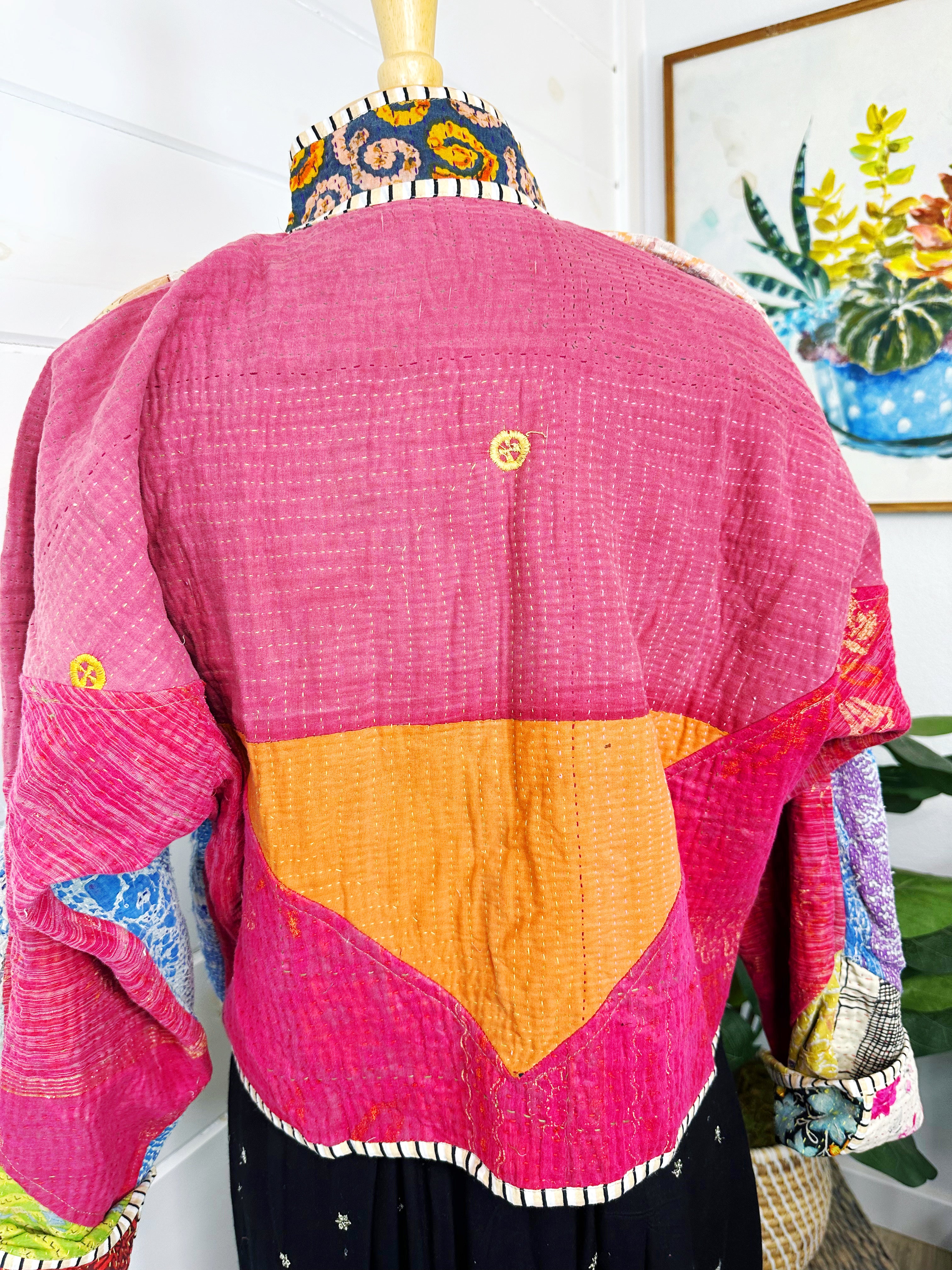 Boho Patchwork Kantha Jacket – Handmade Quilted & Reversible Blanket Coat