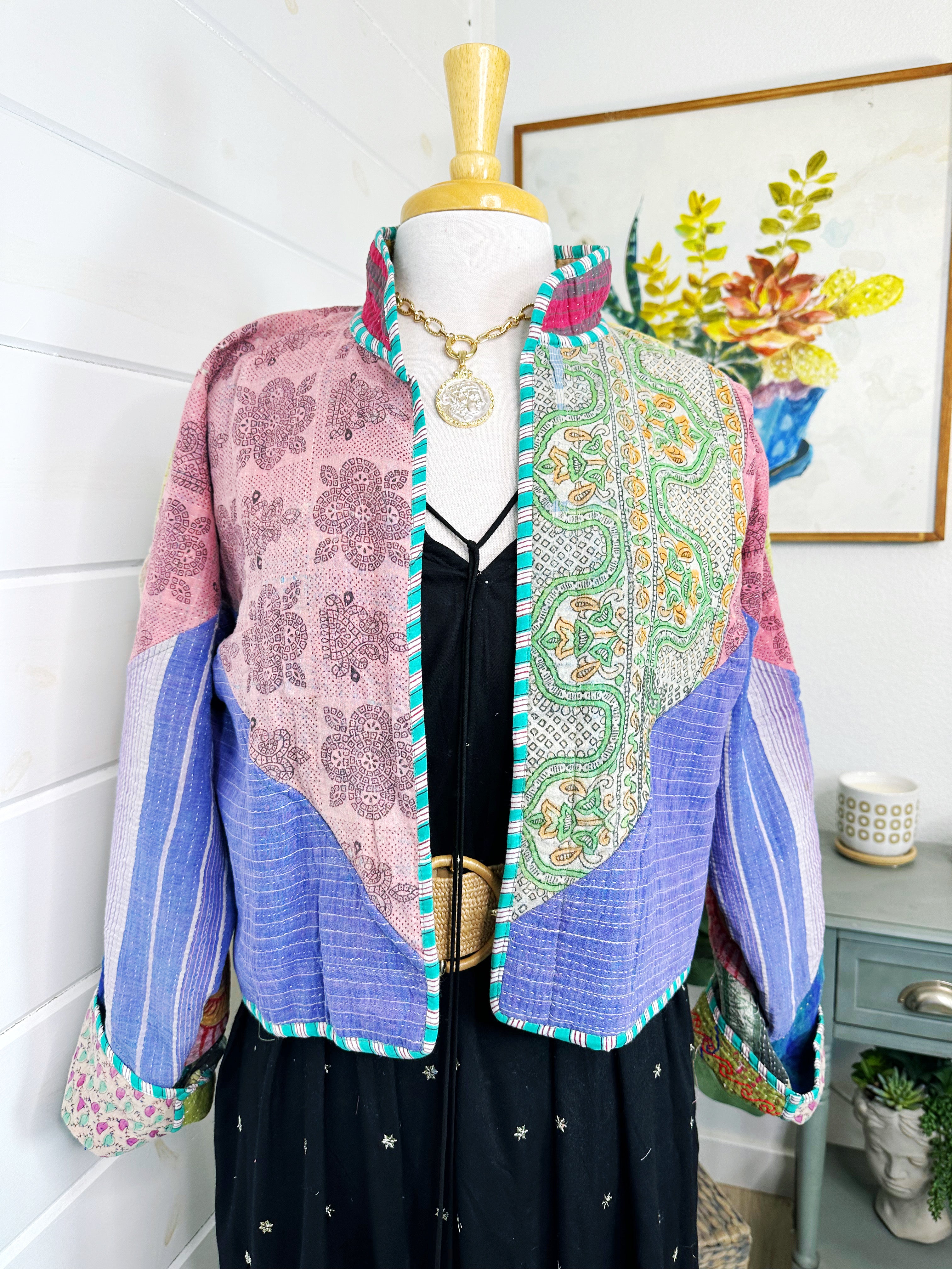 Boho Patchwork Kantha Jacket – Handmade Quilted & Reversible Blanket Coat