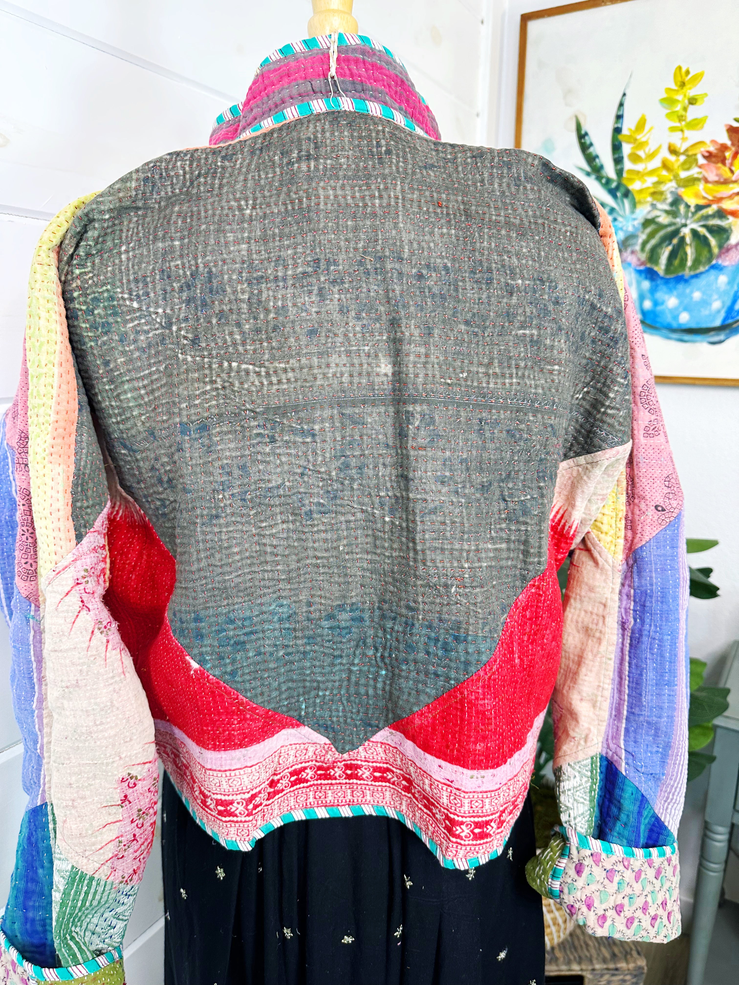 Boho Patchwork Kantha Jacket – Handmade Quilted & Reversible Blanket Coat