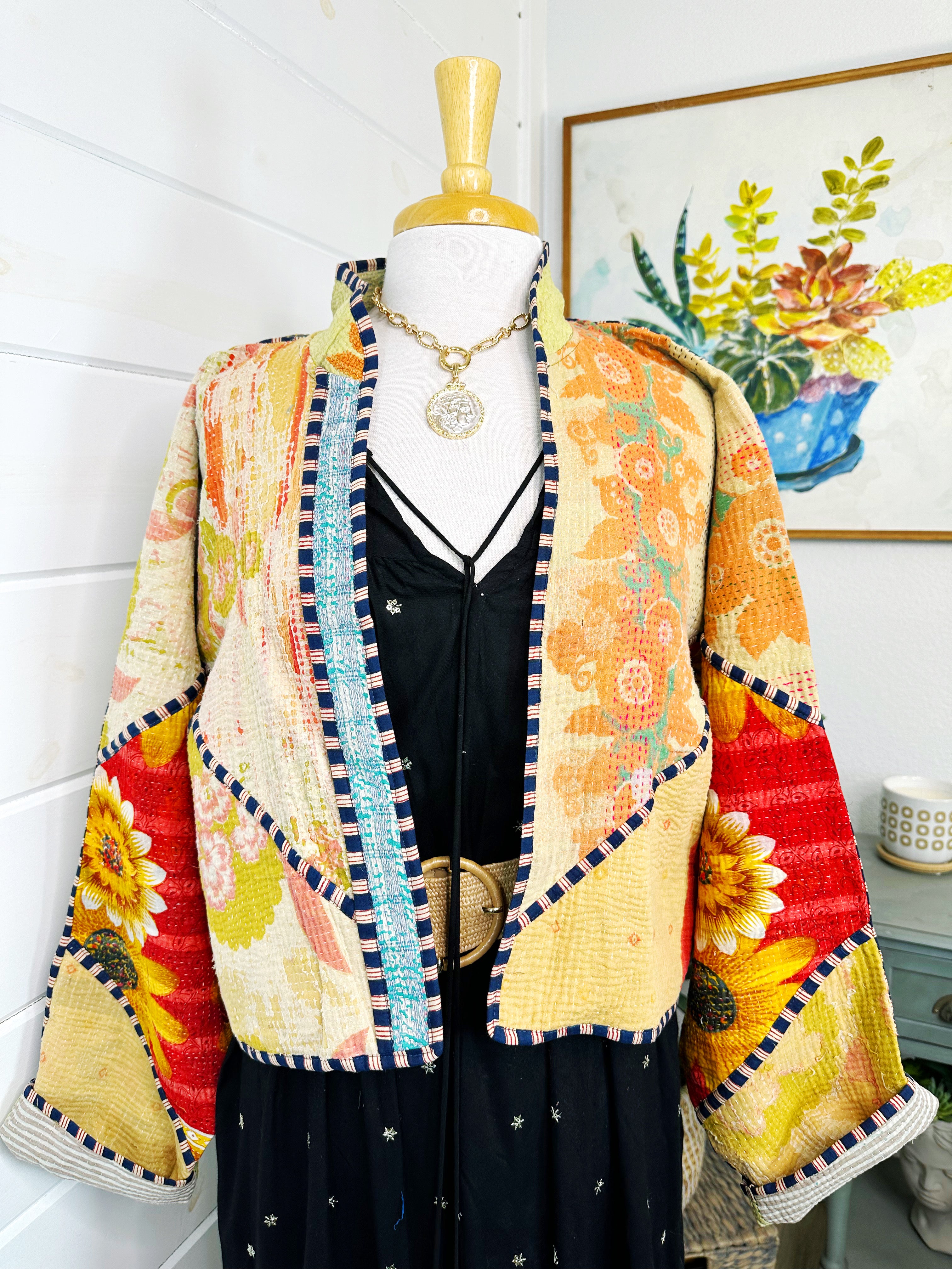 Boho Patchwork Kantha Jacket – Handmade Quilted & Reversible Blanket Coat