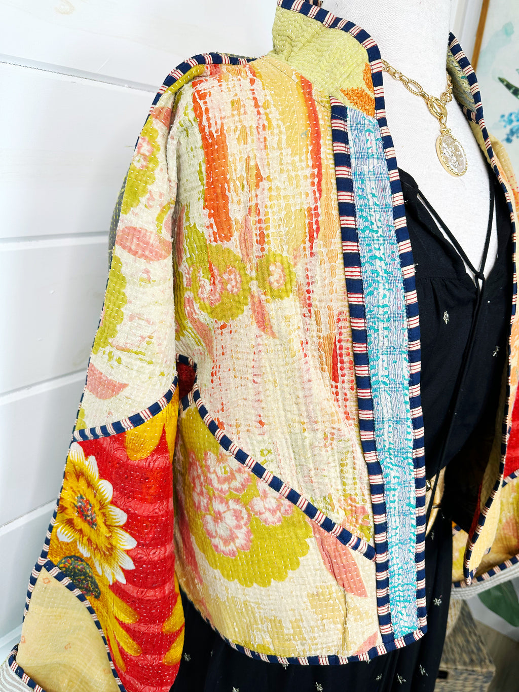 Boho Patchwork Kantha Jacket – Handmade Quilted & Reversible Blanket Coat