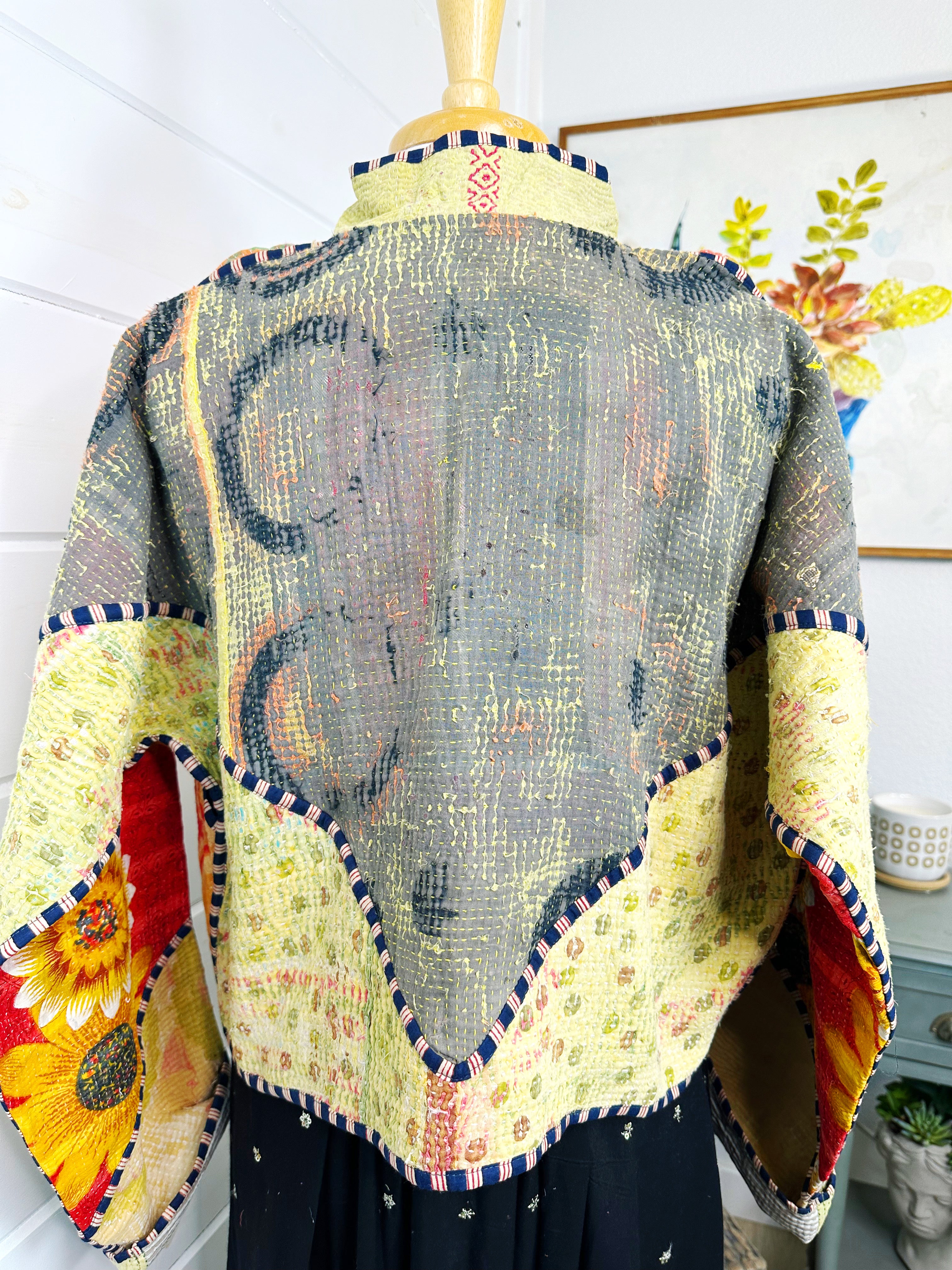Boho Patchwork Kantha Jacket – Handmade Quilted & Reversible Blanket Coat