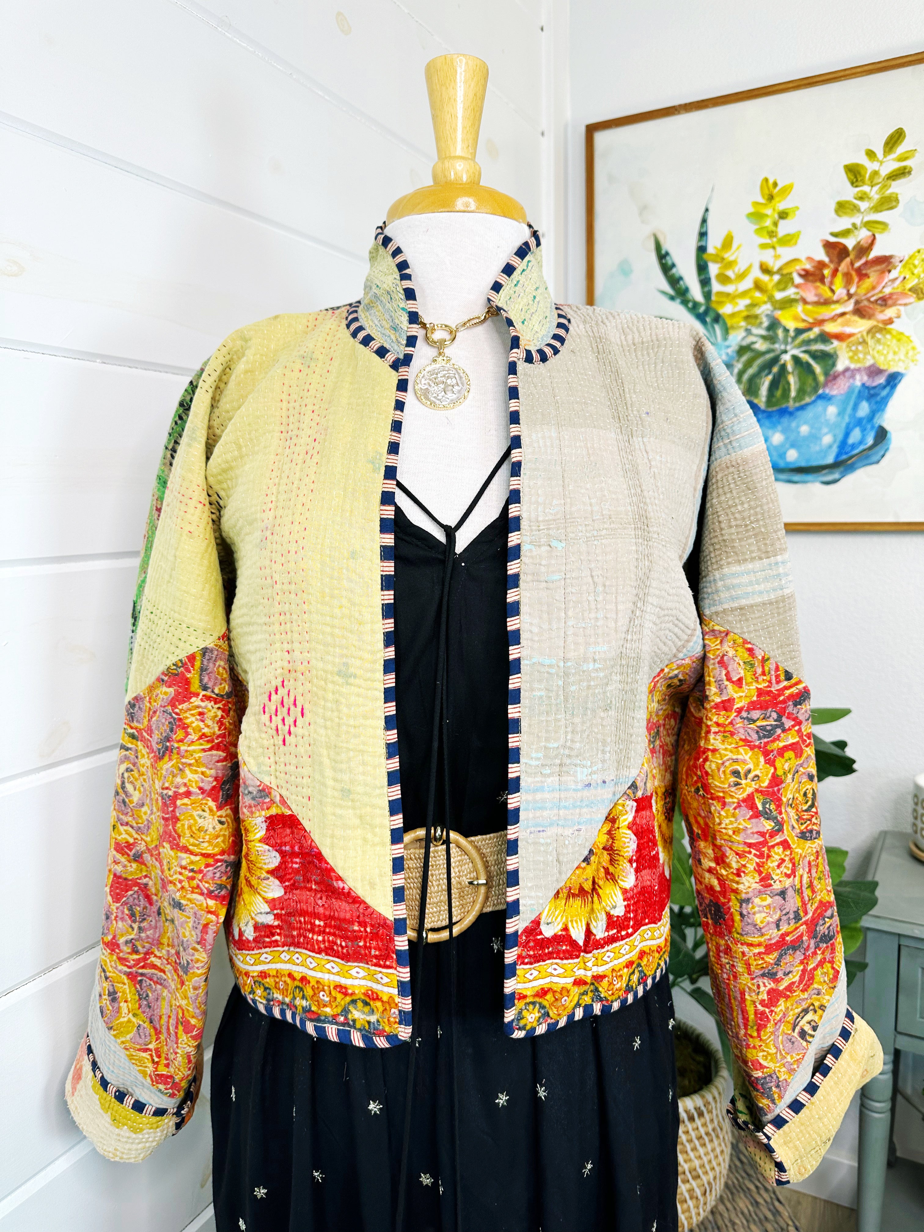 Boho Patchwork Kantha Jacket – Handmade Quilted & Reversible Blanket Coat