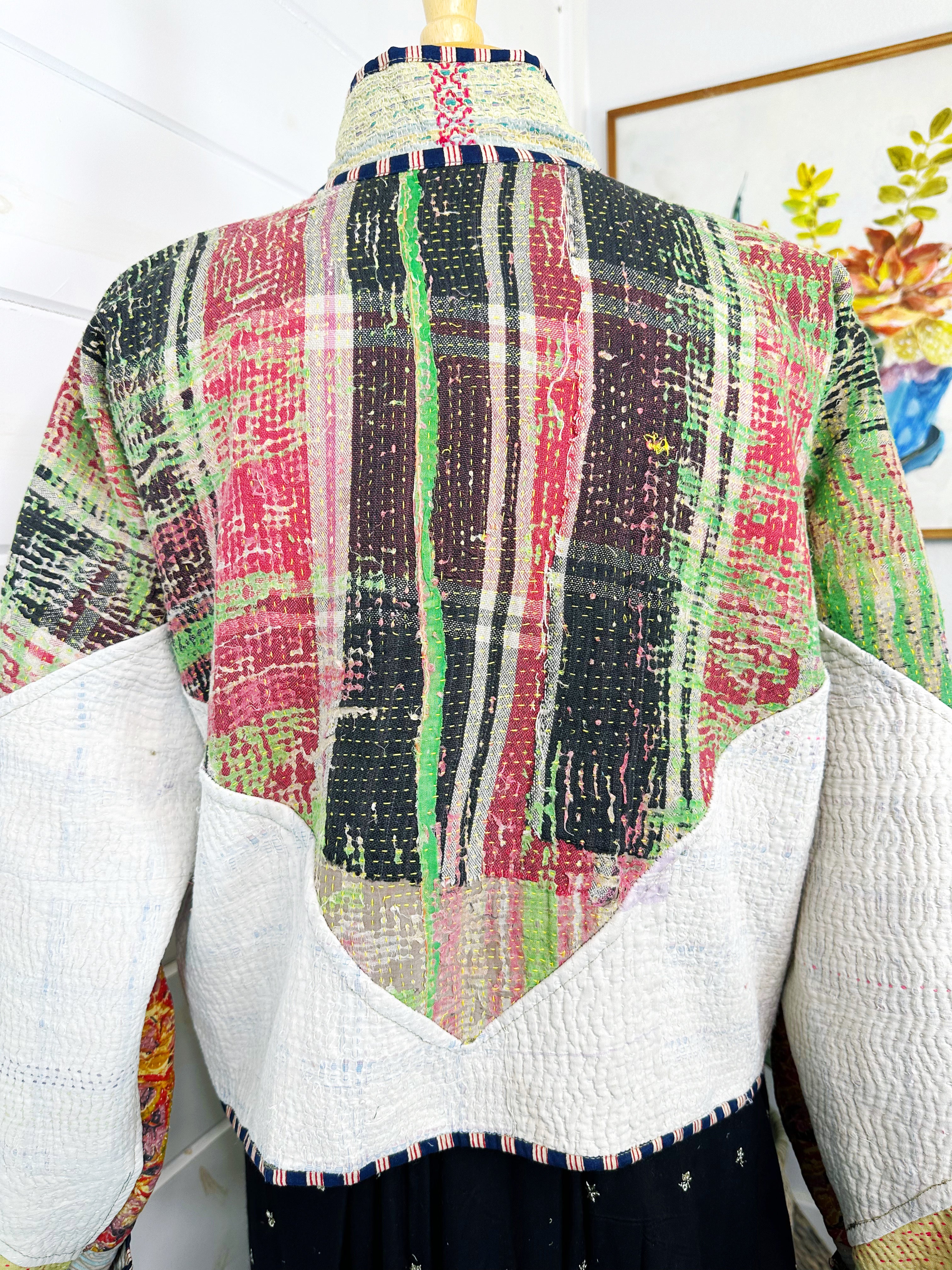 Boho Patchwork Kantha Jacket – Handmade Quilted & Reversible Blanket Coat