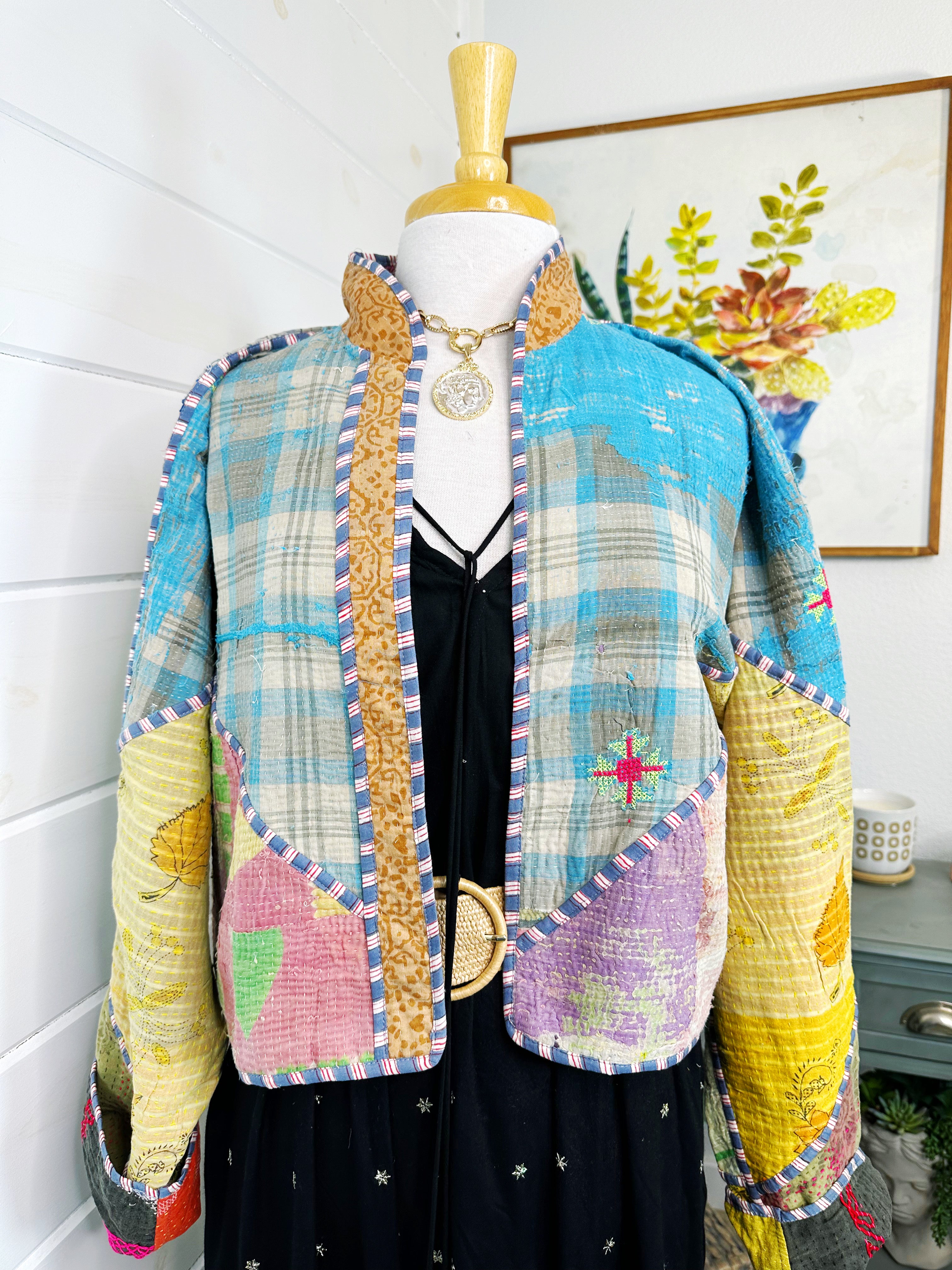 Boho Patchwork Kantha Jacket – Handmade Quilted & Reversible Blanket Coat