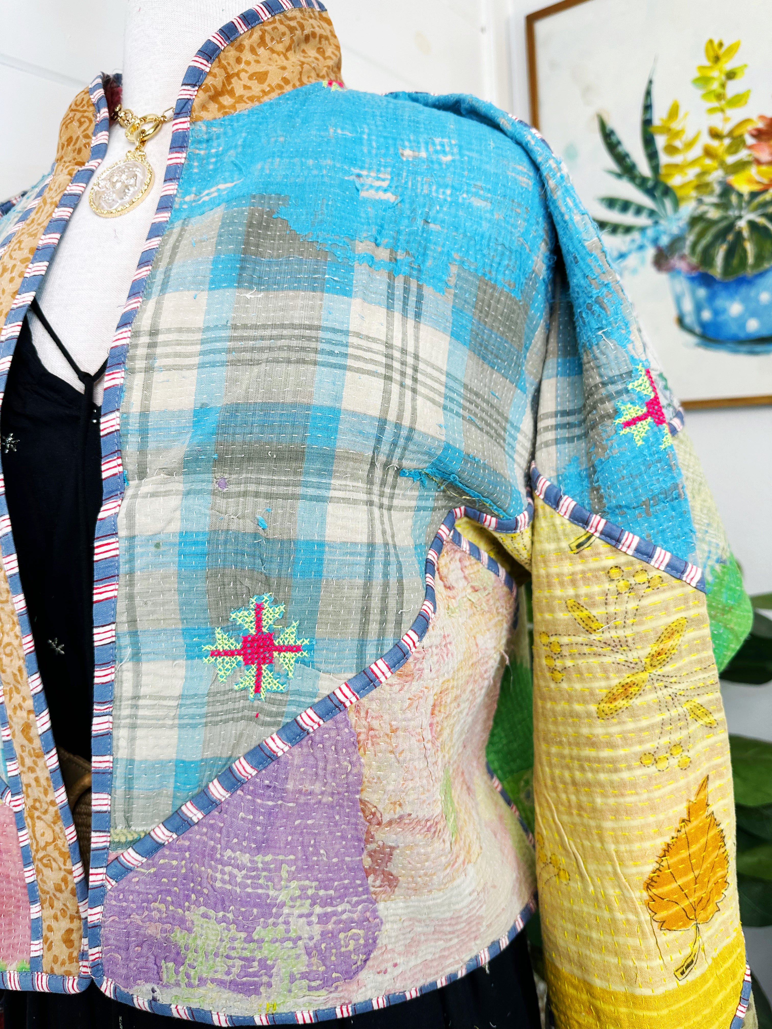 Boho Patchwork Kantha Jacket – Handmade Quilted & Reversible Blanket Coat