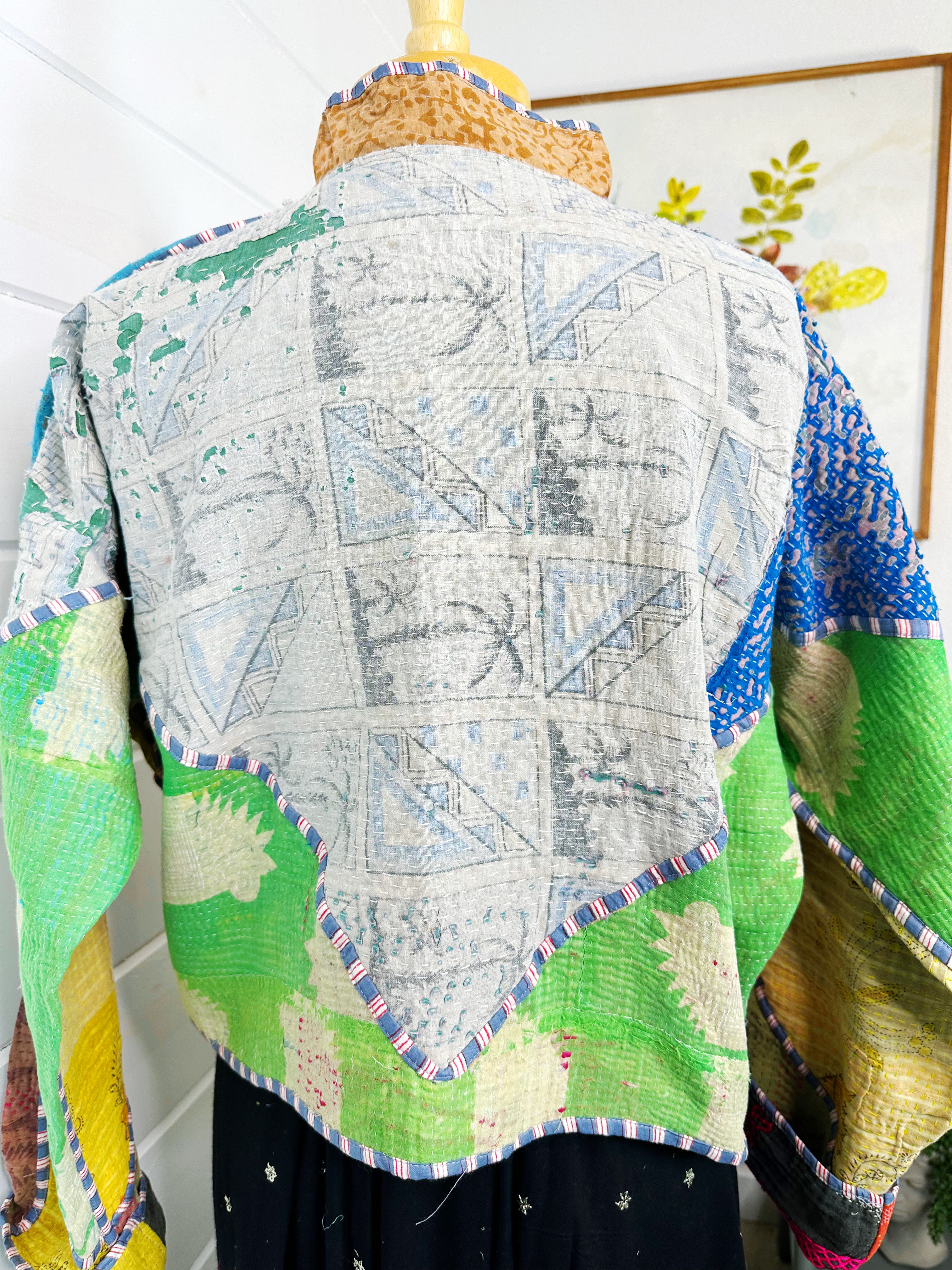 Boho Patchwork Kantha Jacket – Handmade Quilted & Reversible Blanket Coat