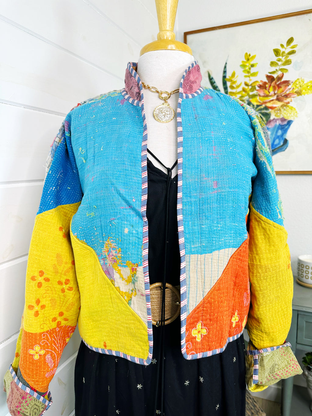Boho Patchwork Kantha Jacket – Handmade Quilted & Reversible Blanket Coat