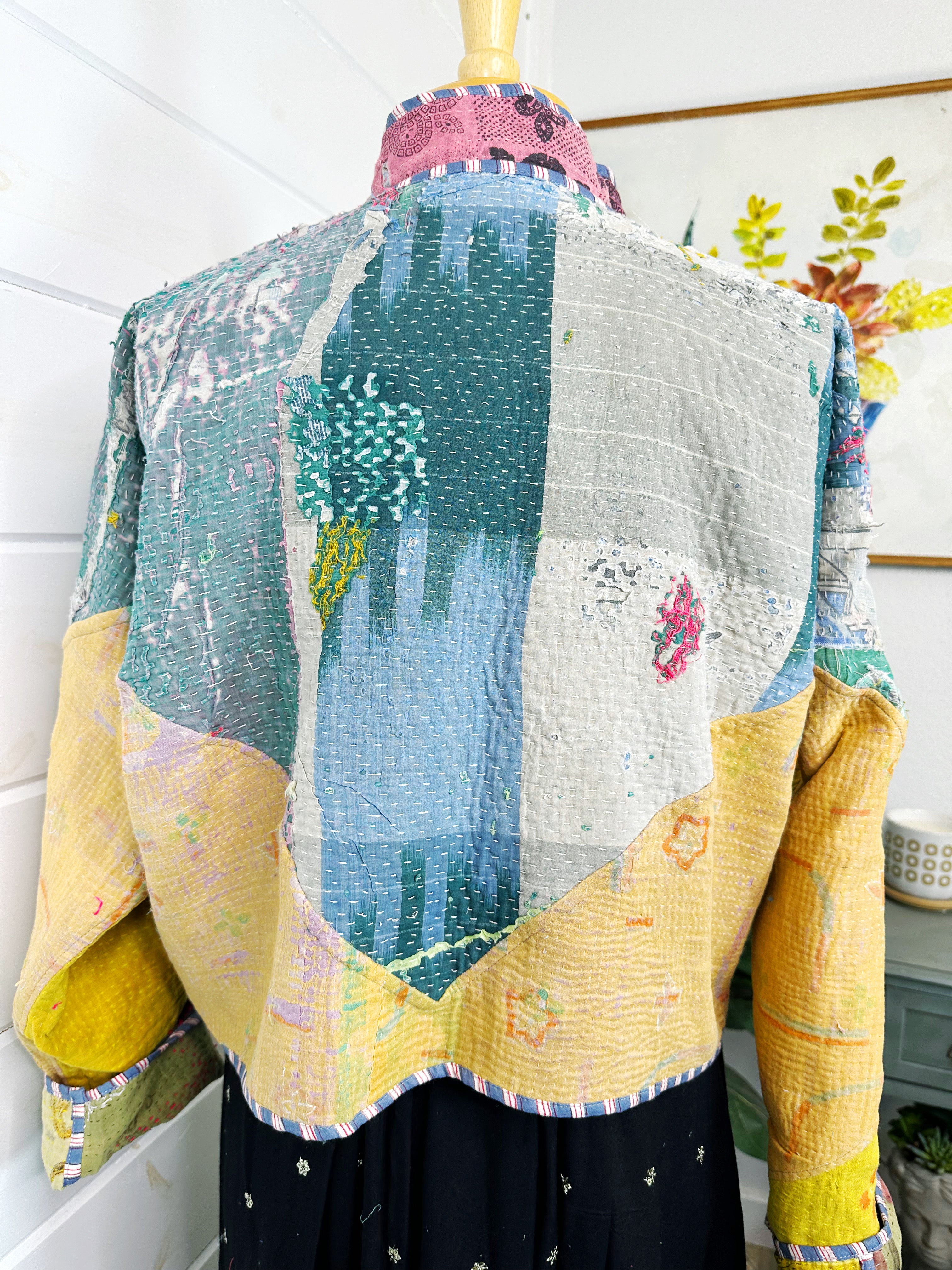 Boho Patchwork Kantha Jacket – Handmade Quilted & Reversible Blanket Coat