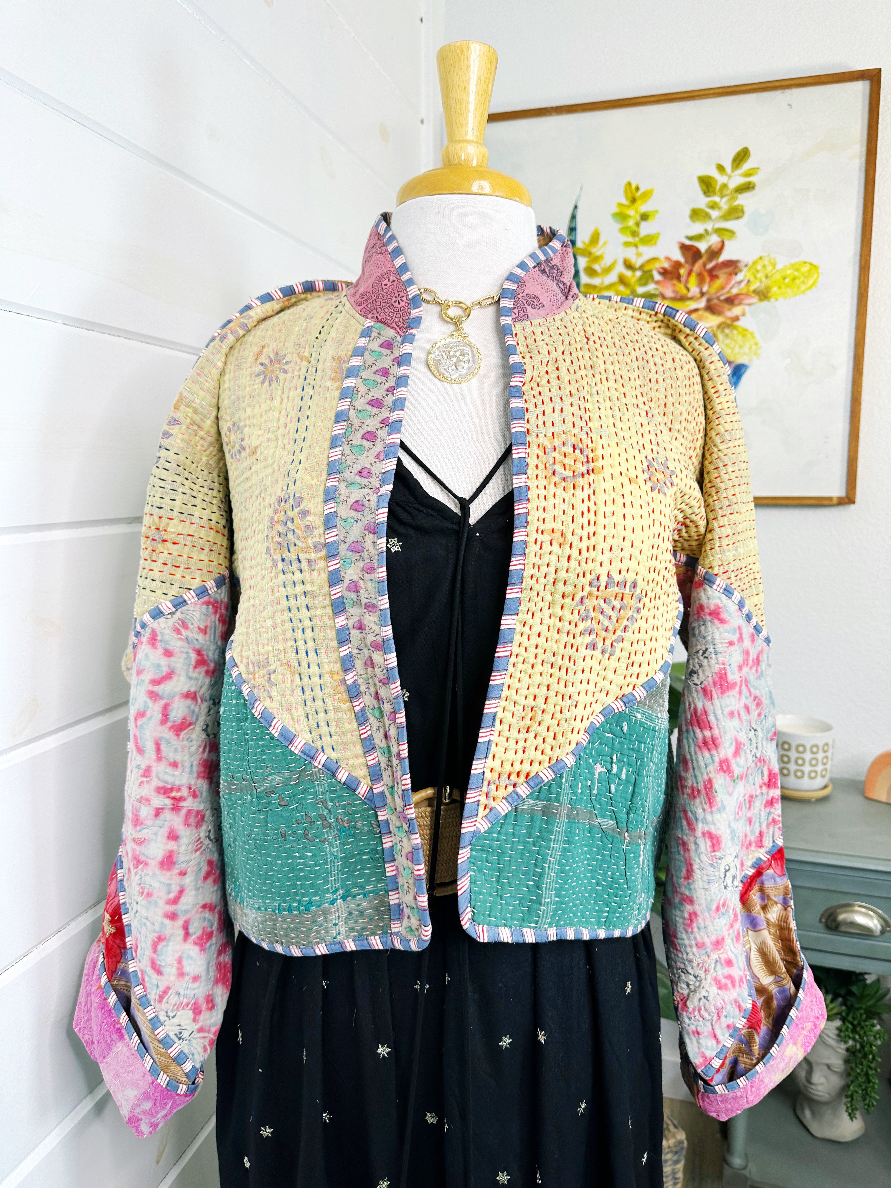 Boho Patchwork Kantha Jacket – Handmade Quilted & Reversible Blanket Coat