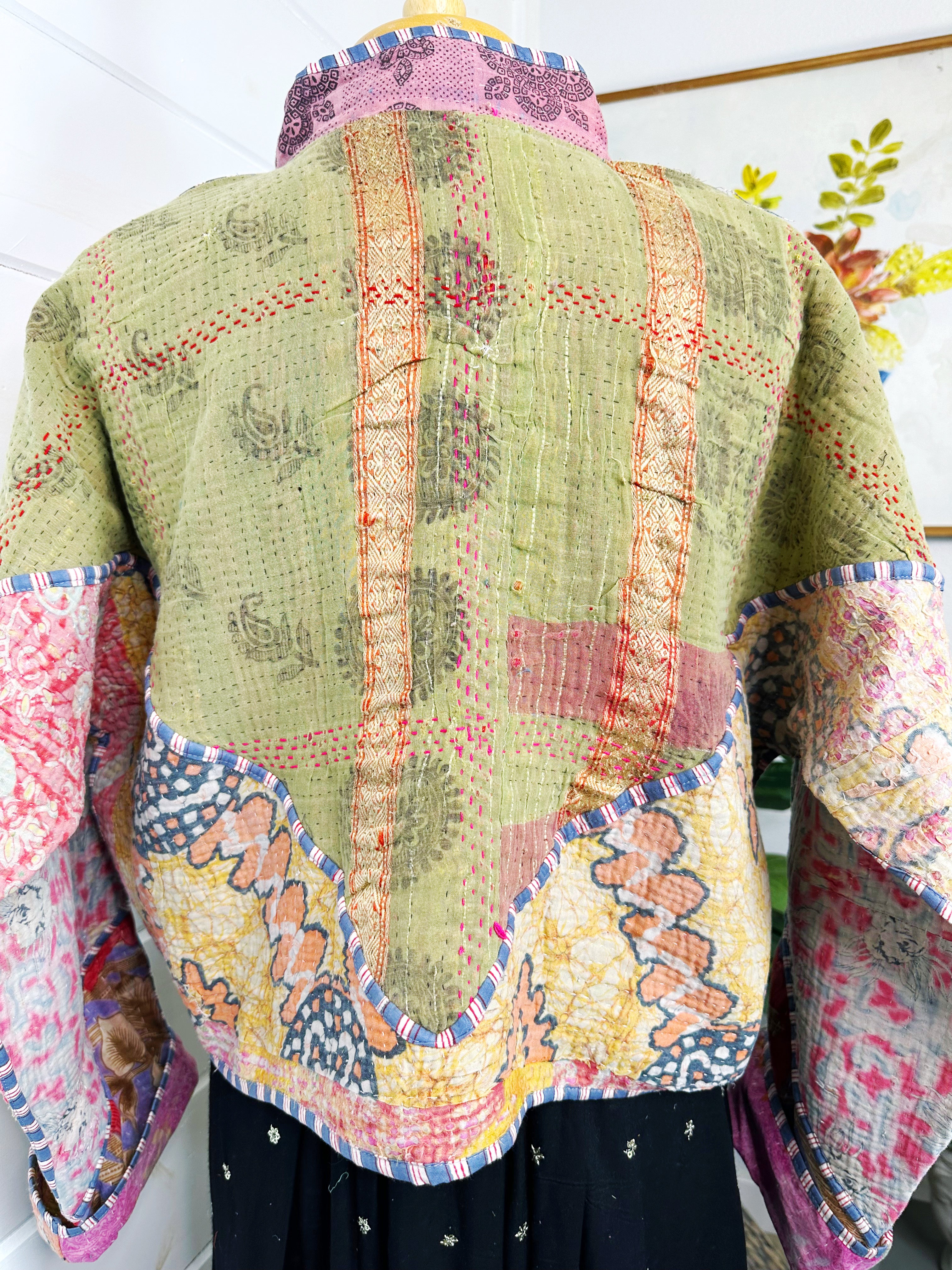 Boho Patchwork Kantha Jacket – Handmade Quilted & Reversible Blanket Coat