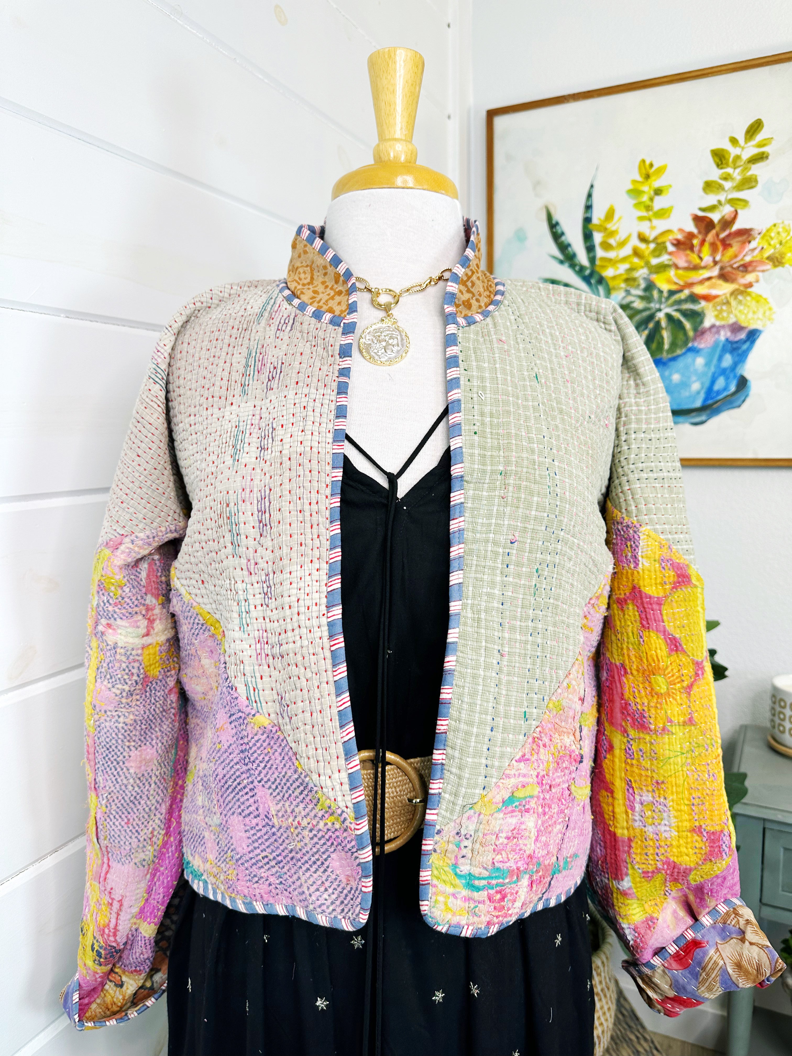 Boho Patchwork Kantha Jacket – Handmade Quilted & Reversible Blanket Coat