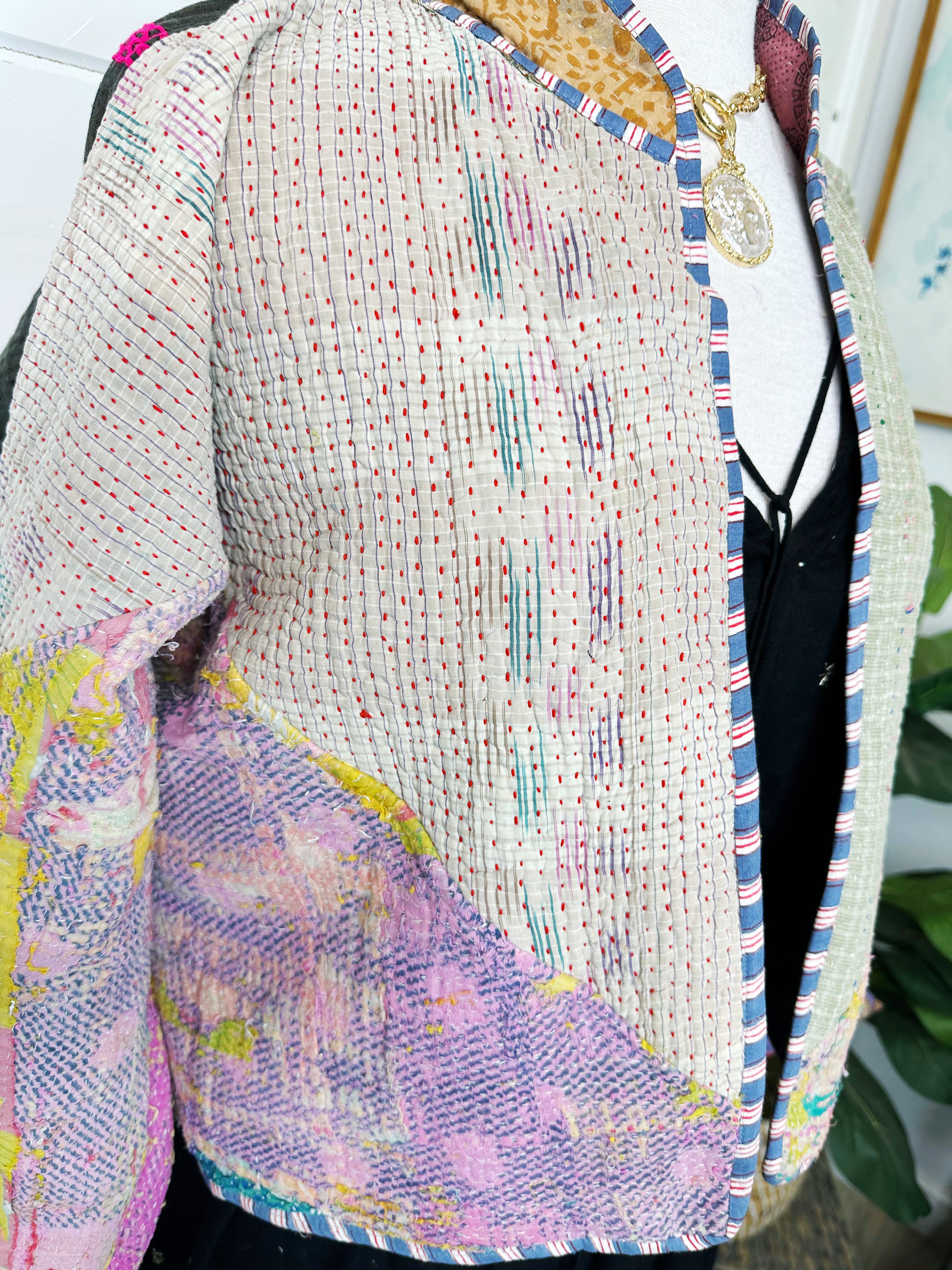 Boho Patchwork Kantha Jacket – Handmade Quilted & Reversible Blanket Coat