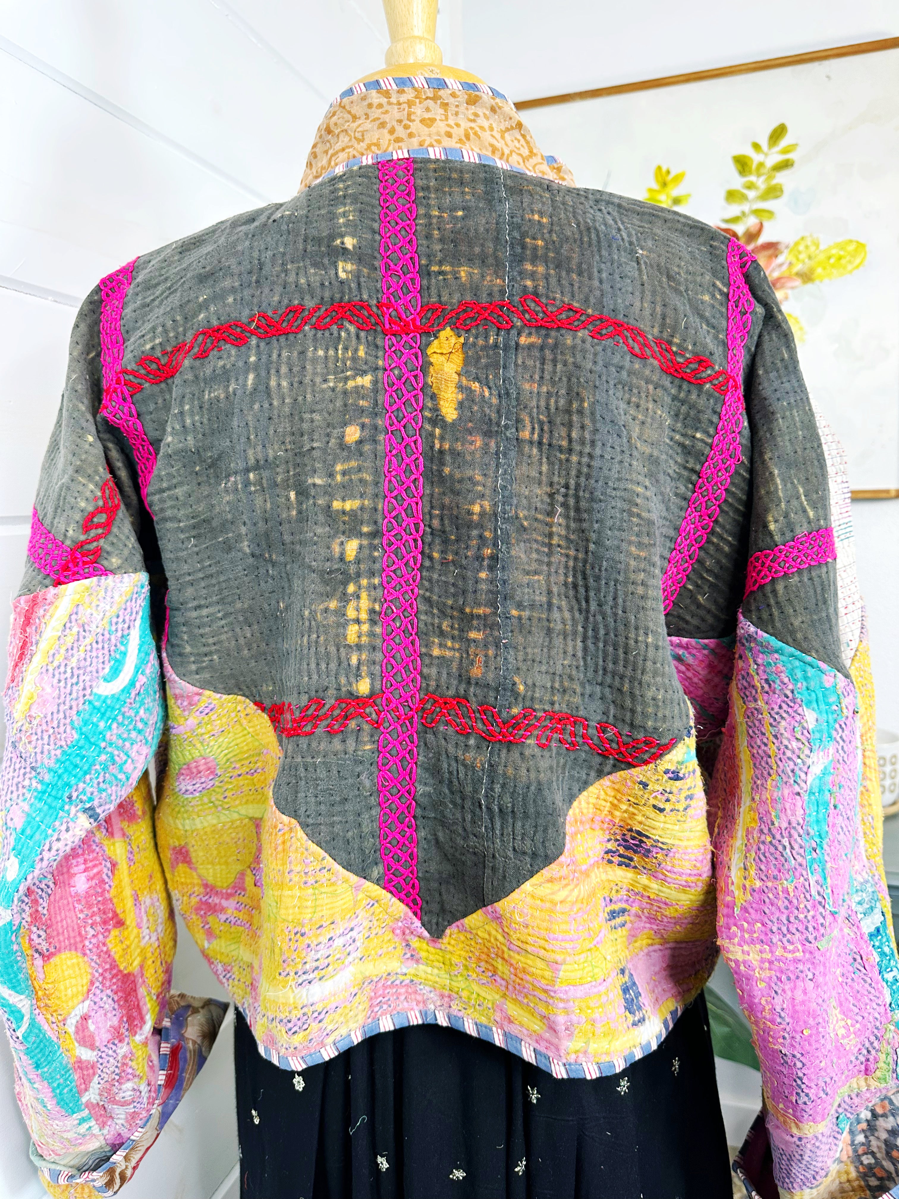 Boho Patchwork Kantha Jacket – Handmade Quilted & Reversible Blanket Coat