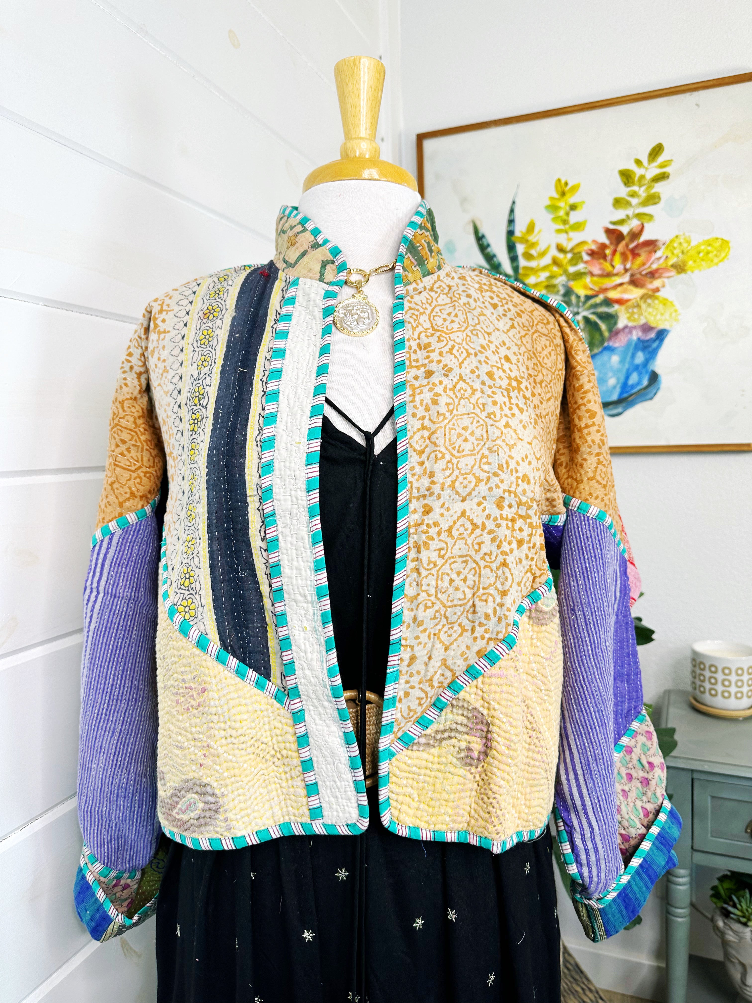 Boho Patchwork Kantha Jacket – Handmade Quilted & Reversible Blanket Coat