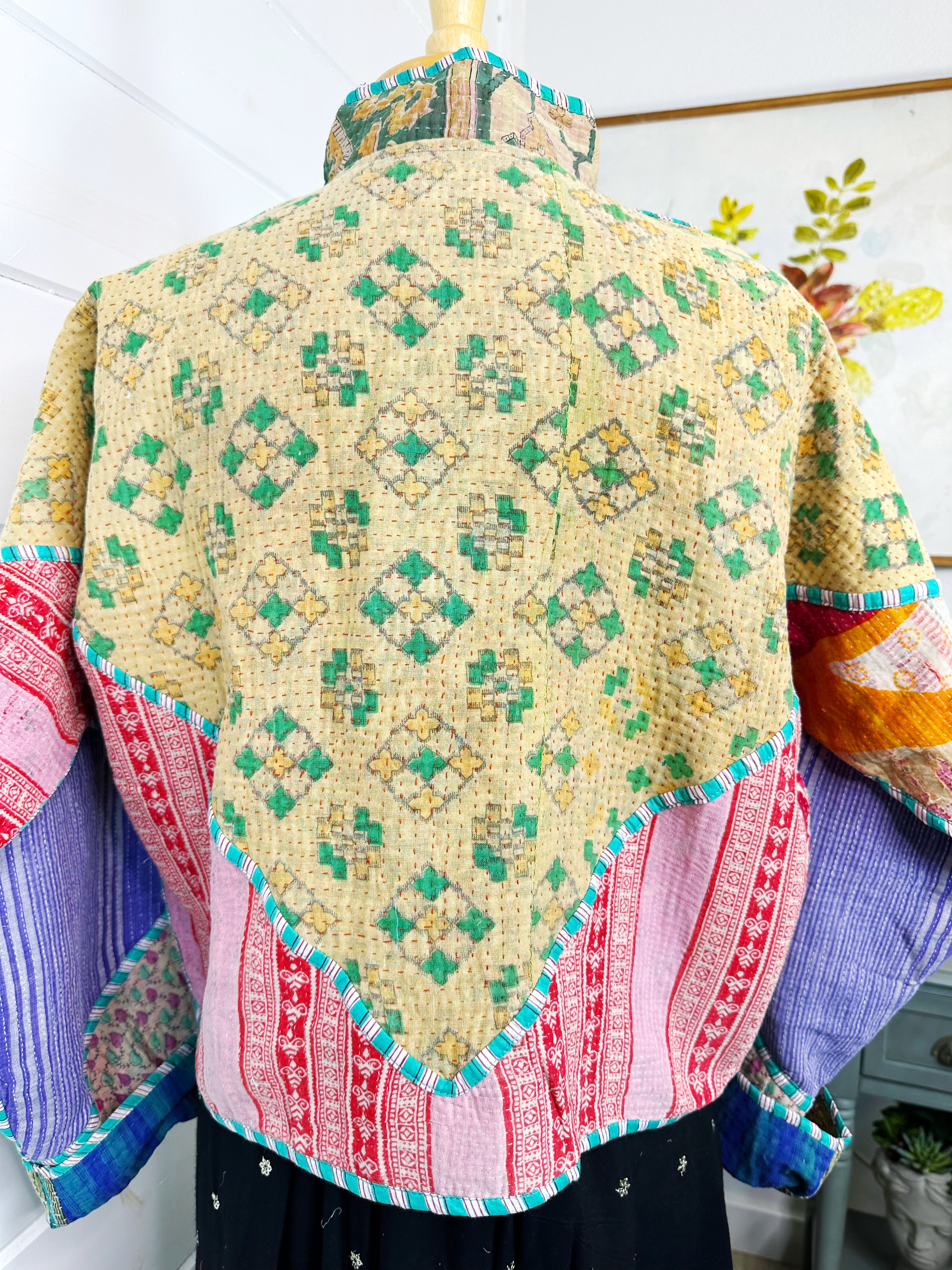 Boho Patchwork Kantha Jacket – Handmade Quilted & Reversible Blanket Coat