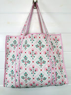 Folk Floral Print Quilted Cotton Reversible Large Tote Bag