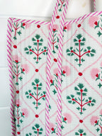 Folk Floral Print Quilted Cotton Reversible Large Tote Bag