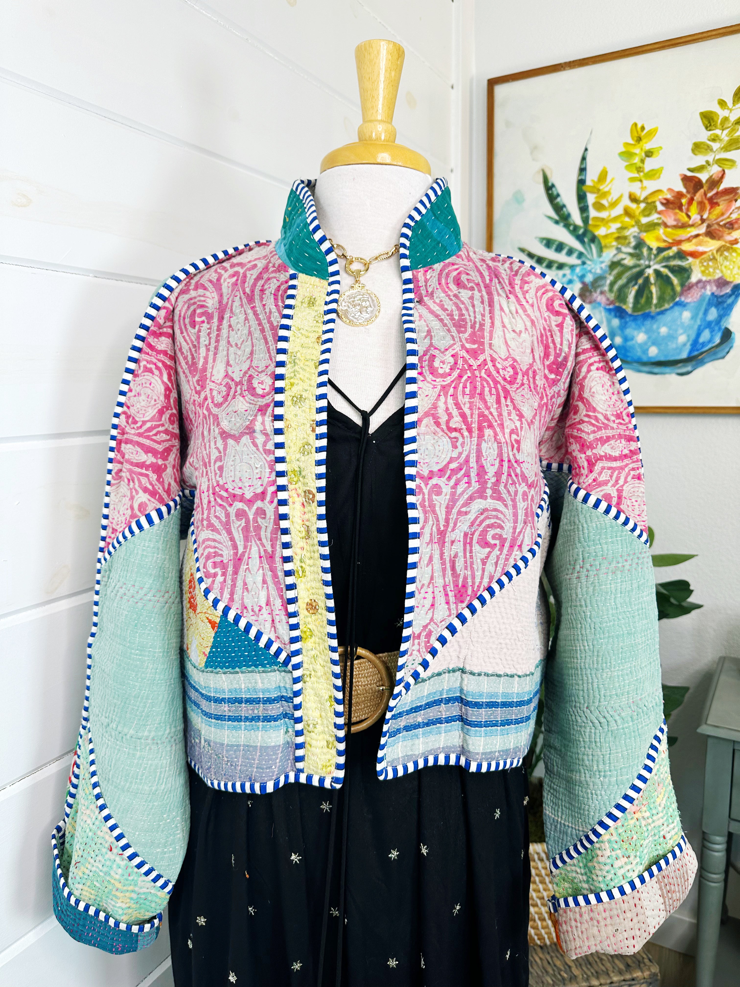 Boho Patchwork Kantha Jacket – Handmade Quilted & Reversible Blanket Coat