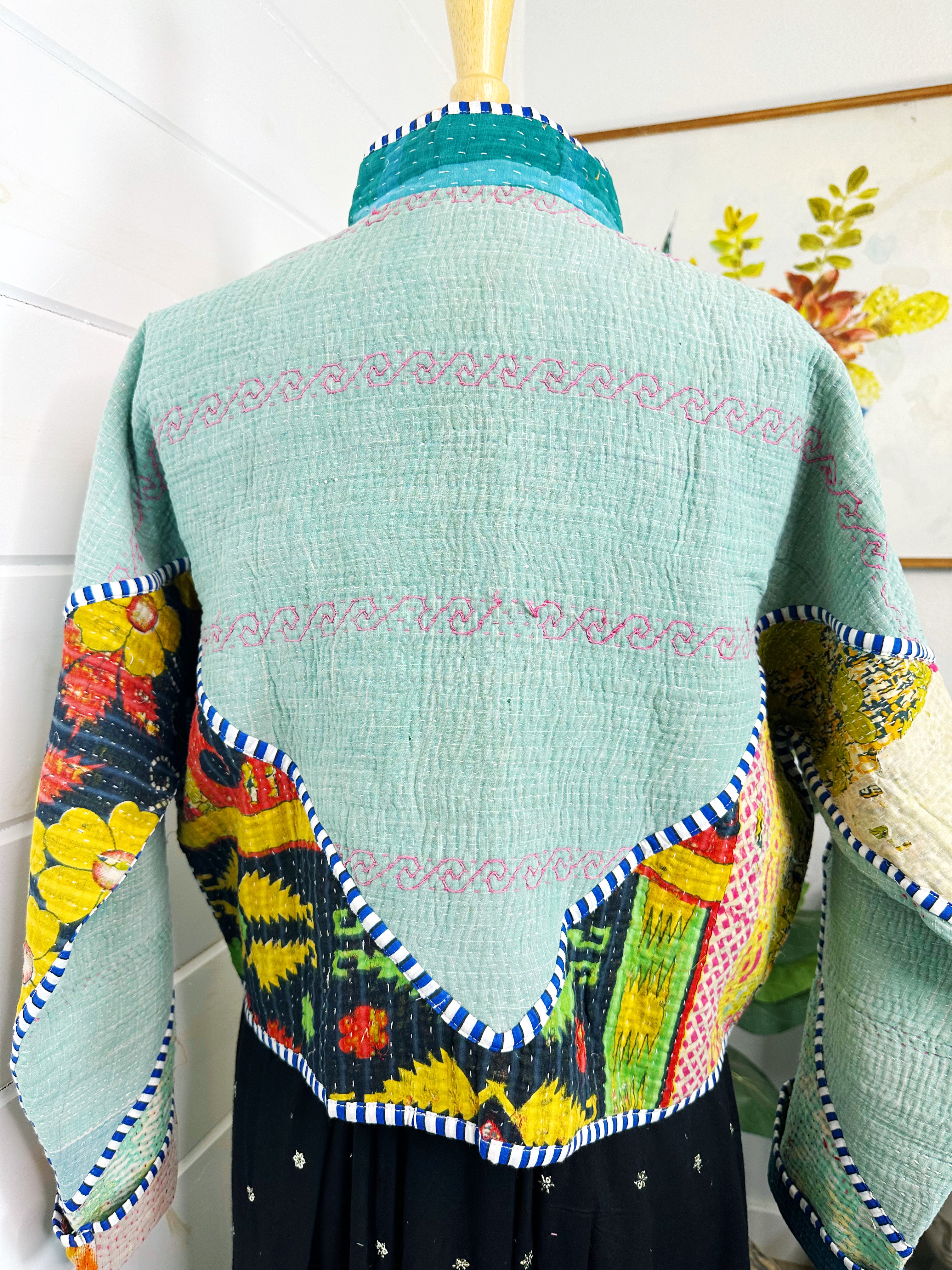 Boho Patchwork Kantha Jacket – Handmade Quilted & Reversible Blanket Coat