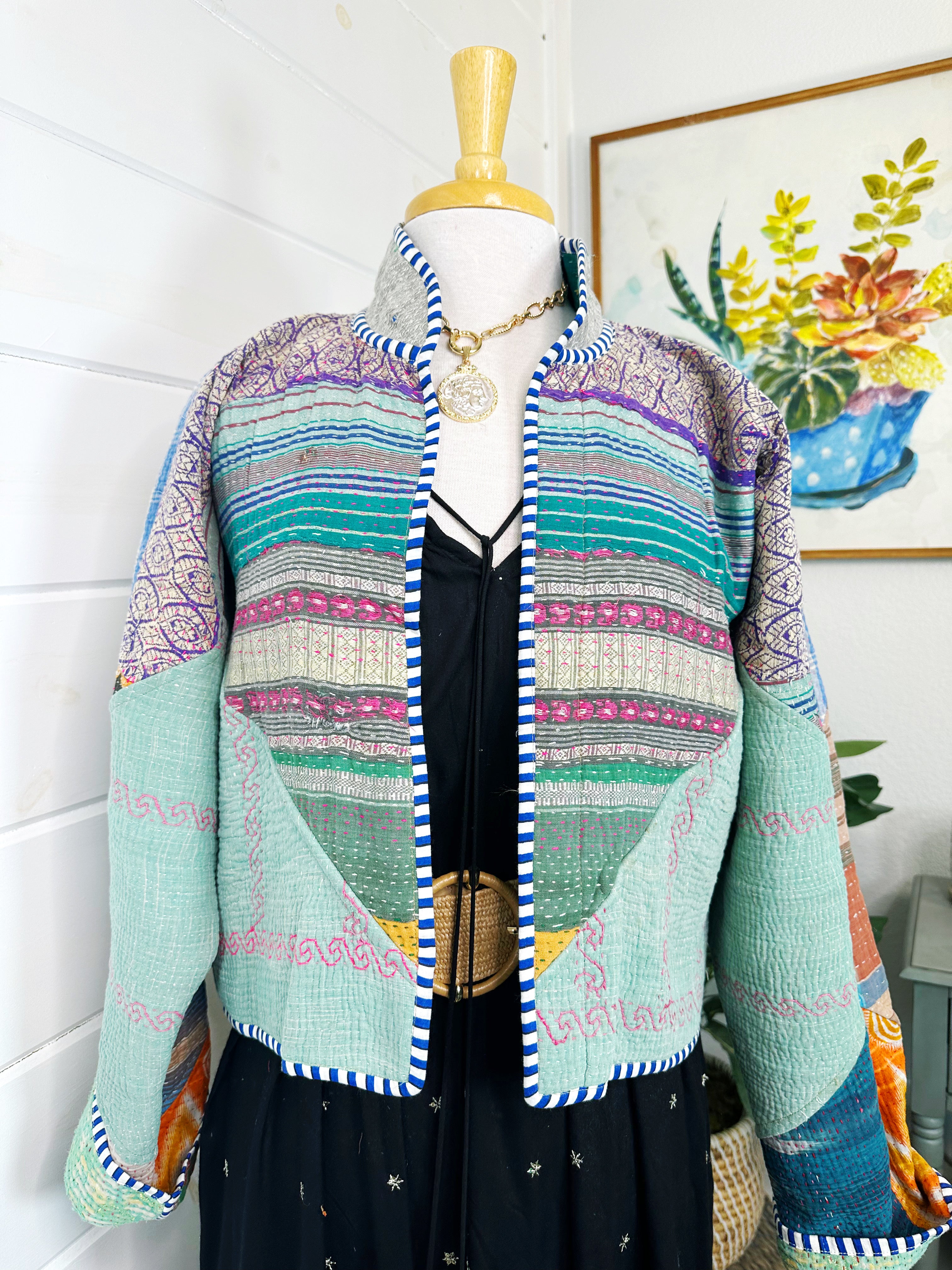 Boho Patchwork Kantha Jacket – Handmade Quilted & Reversible Blanket Coat