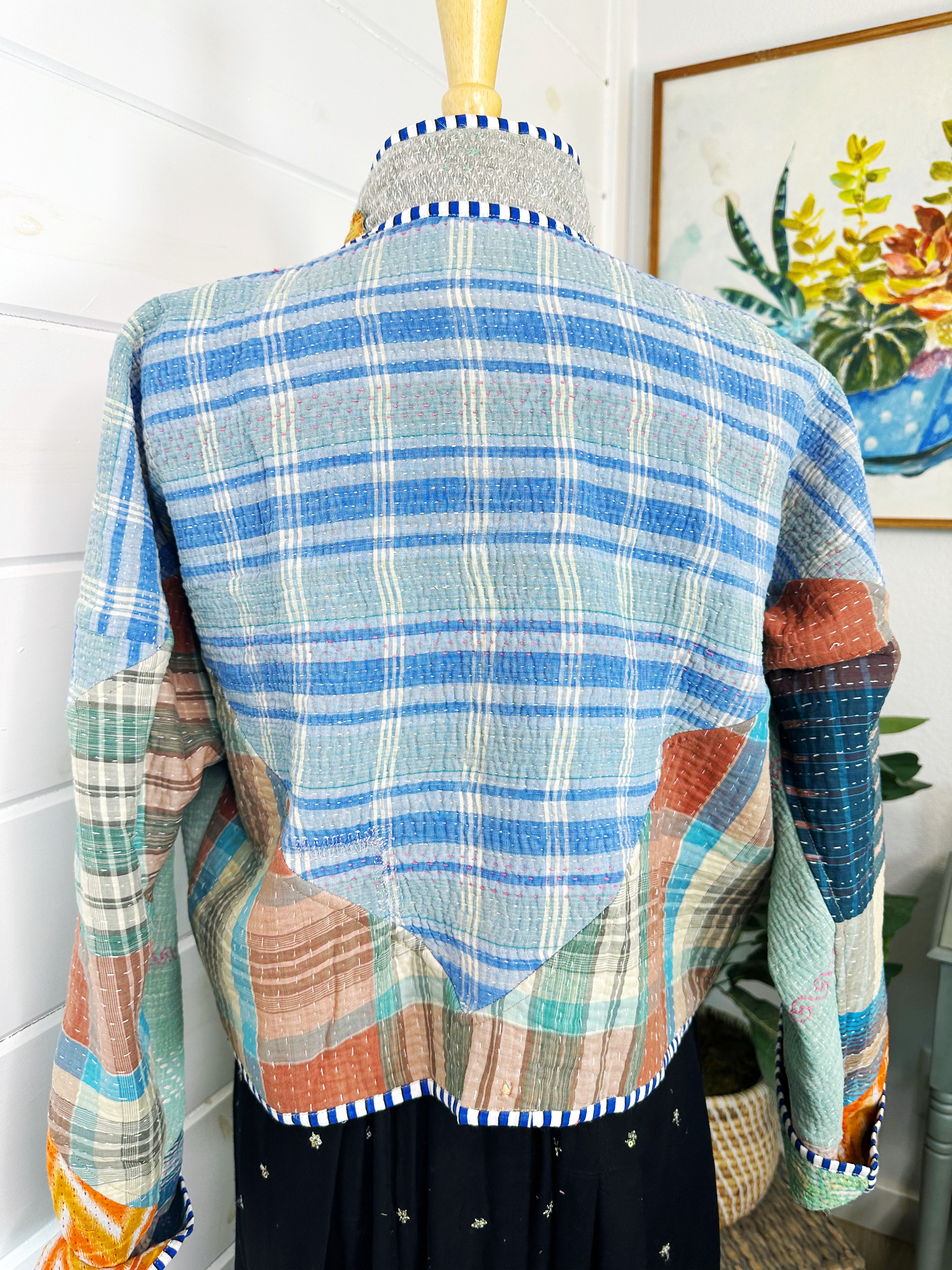 Boho Patchwork Kantha Jacket – Handmade Quilted & Reversible Blanket Coat