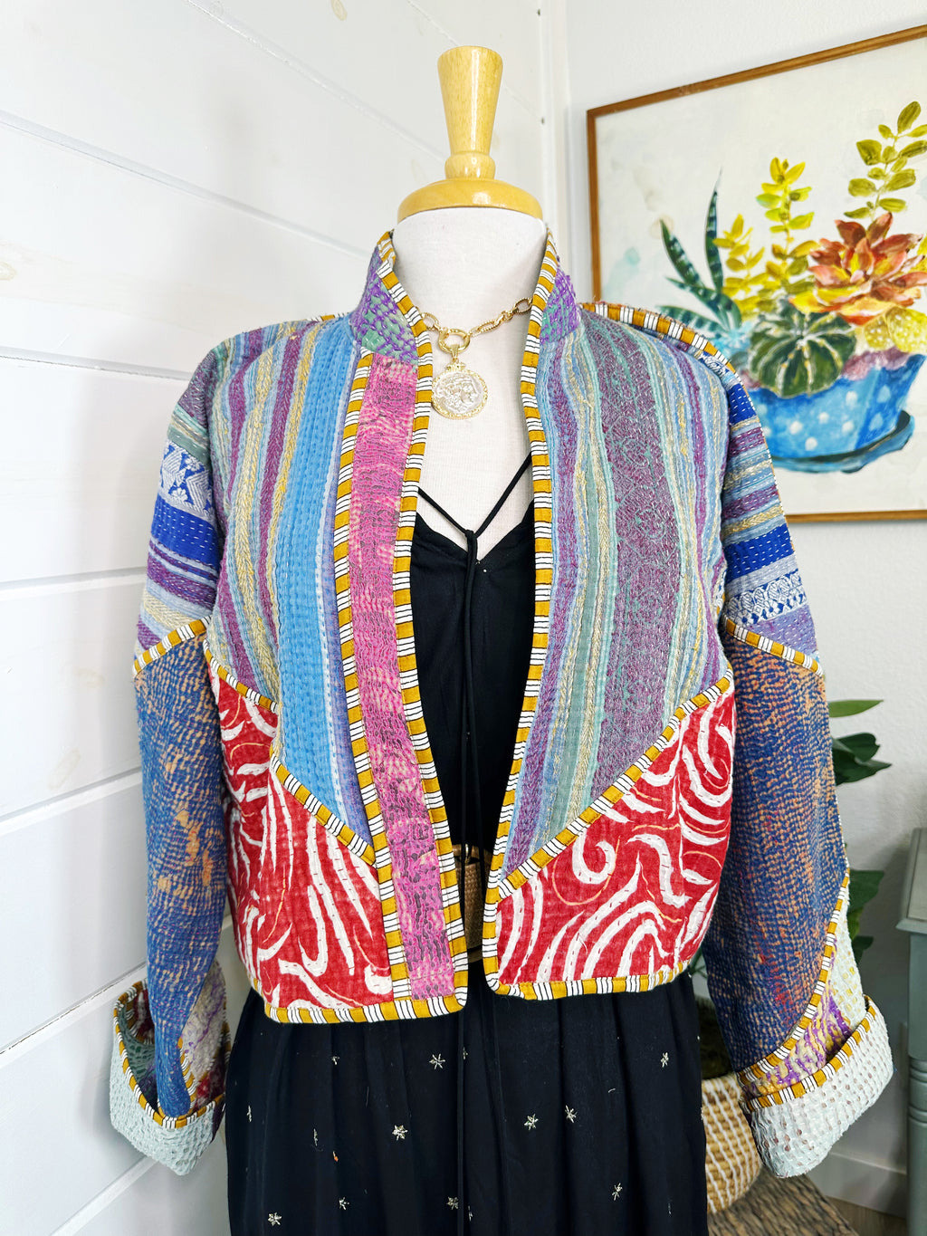 Boho Patchwork Kantha Jacket – Handmade Quilted & Reversible Blanket Coat