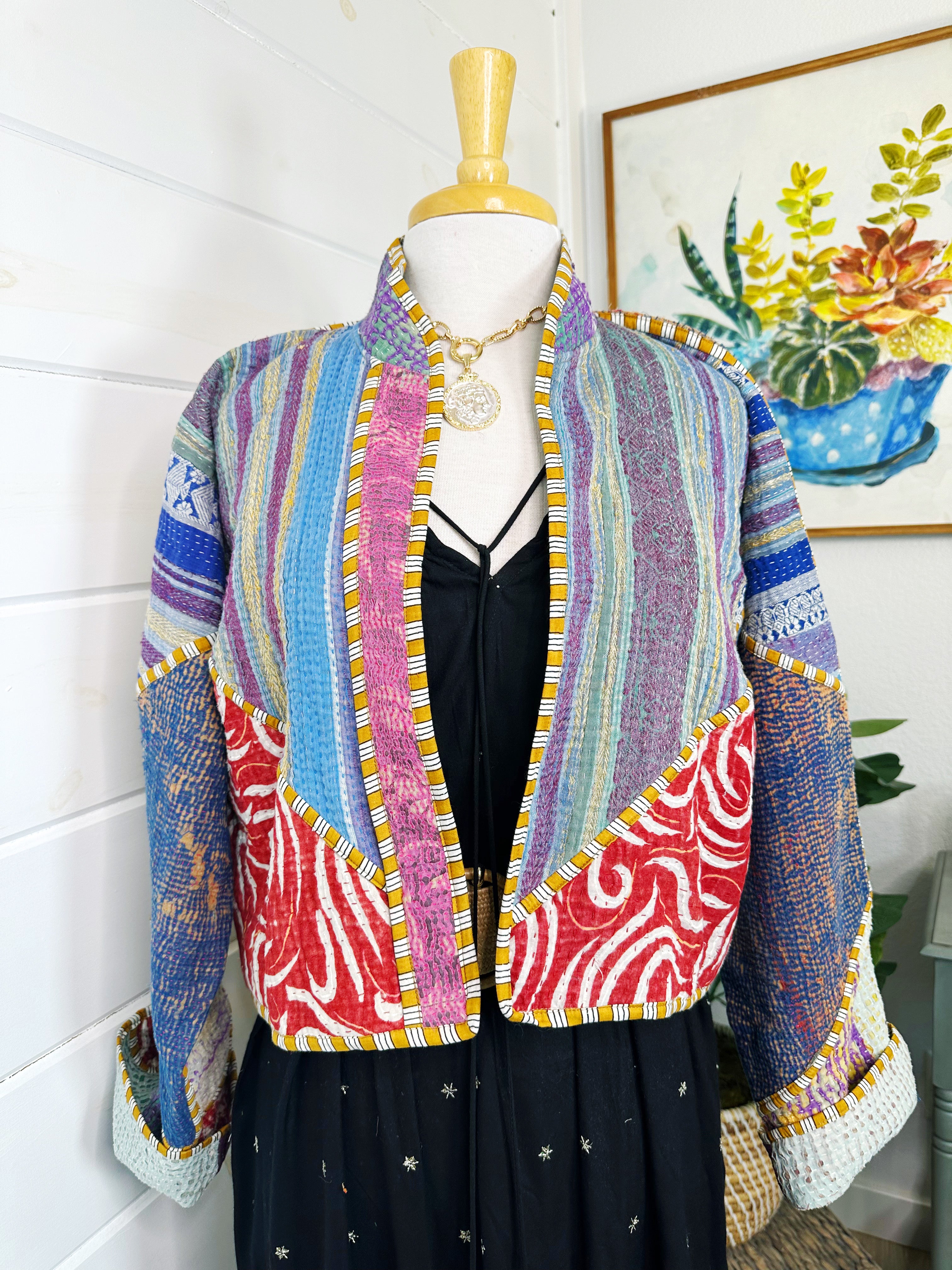 Boho Patchwork Kantha Jacket – Handmade Quilted & Reversible Blanket Coat