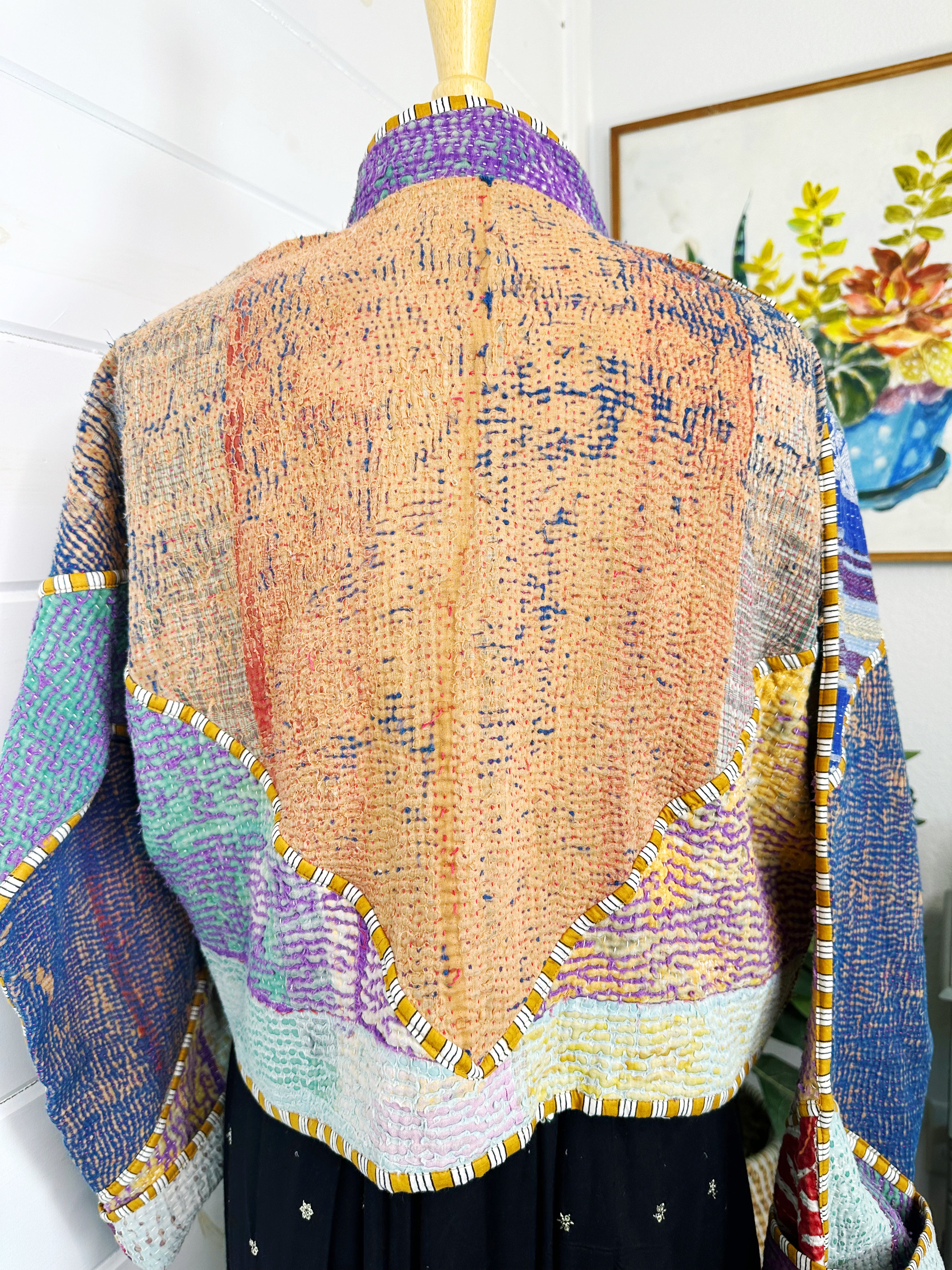 Boho Patchwork Kantha Jacket – Handmade Quilted & Reversible Blanket Coat