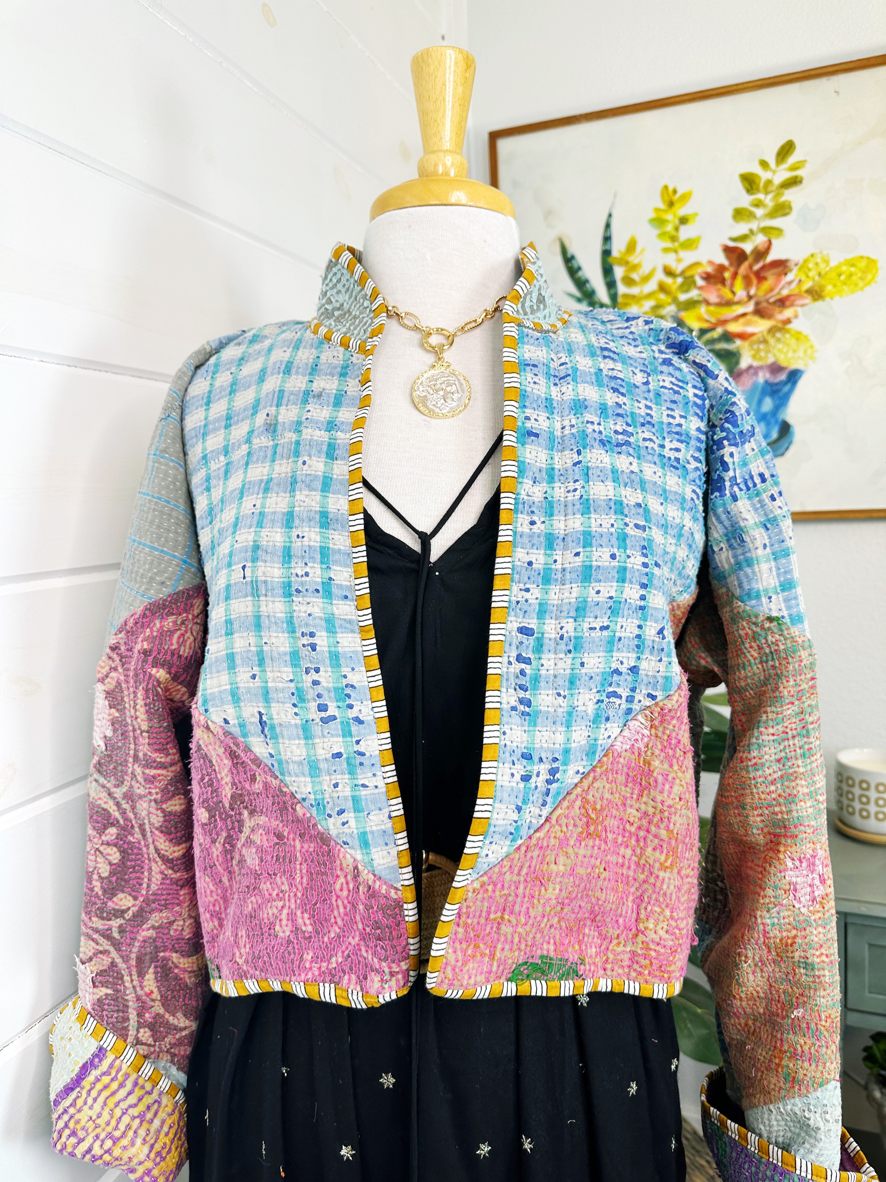 Boho Patchwork Kantha Jacket – Handmade Quilted & Reversible Blanket Coat