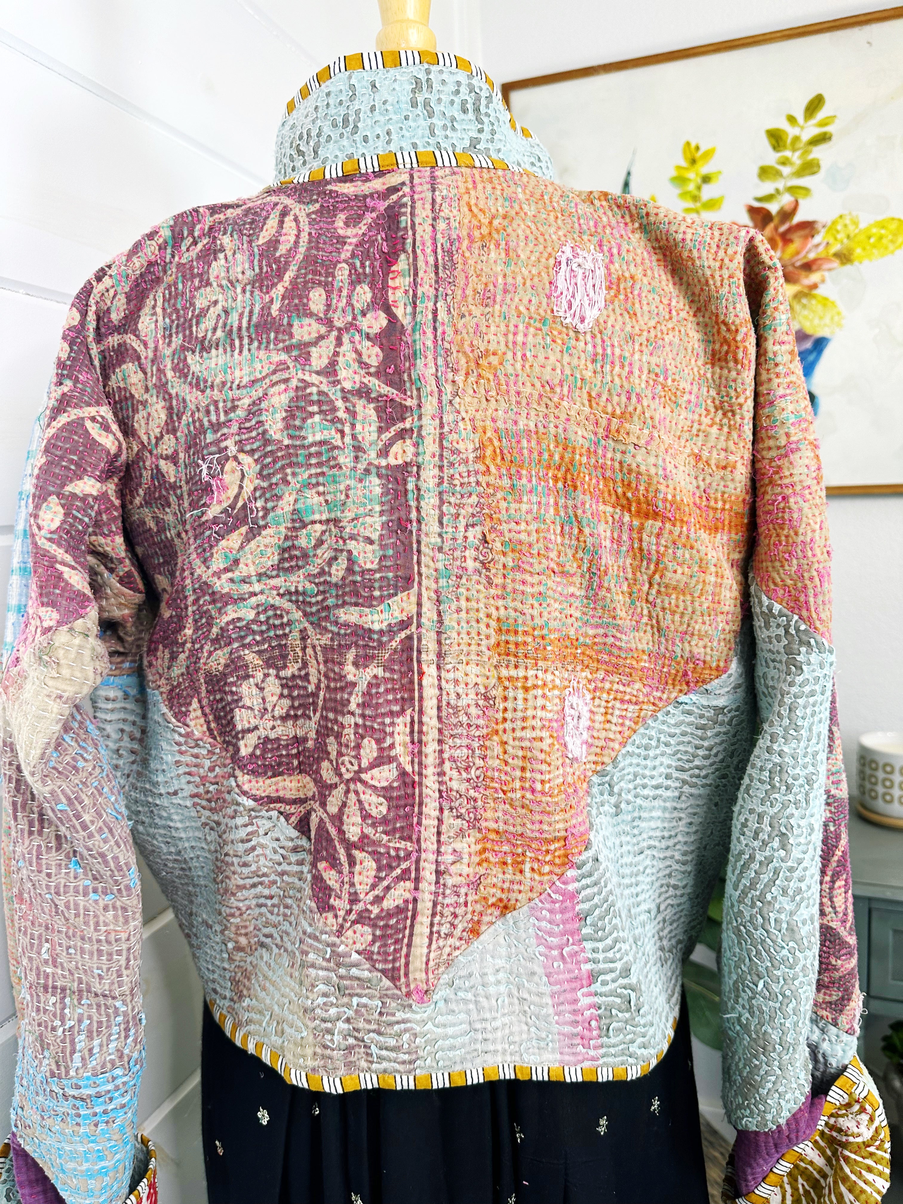 Boho Patchwork Kantha Jacket – Handmade Quilted & Reversible Blanket Coat