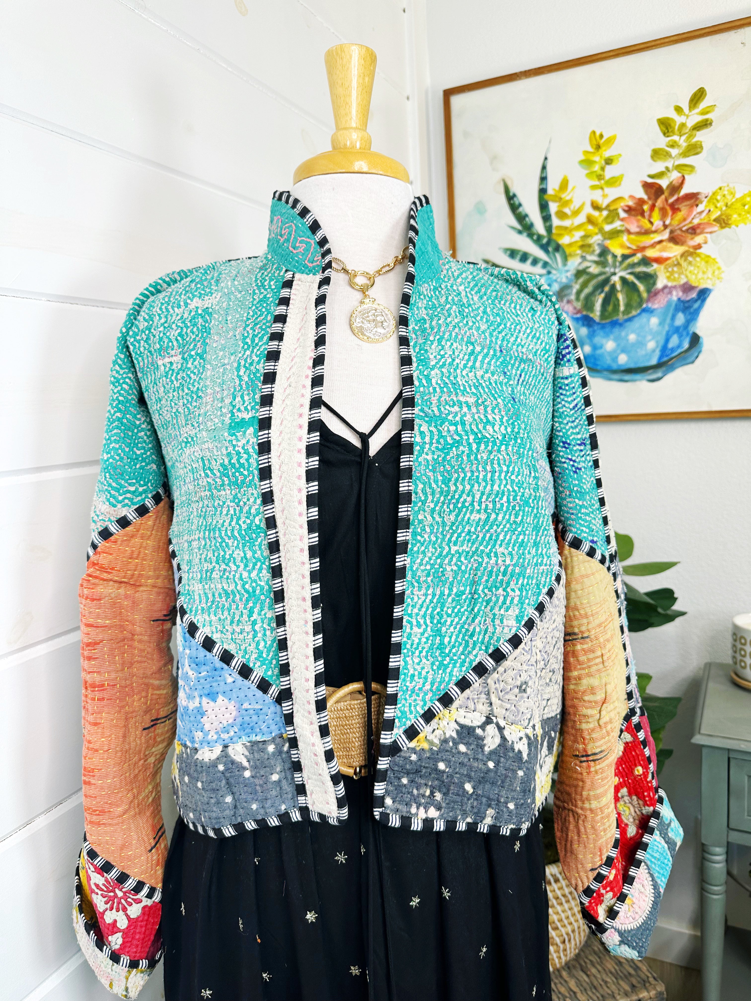Boho Patchwork Kantha Jacket – Handmade Quilted & Reversible Blanket Coat