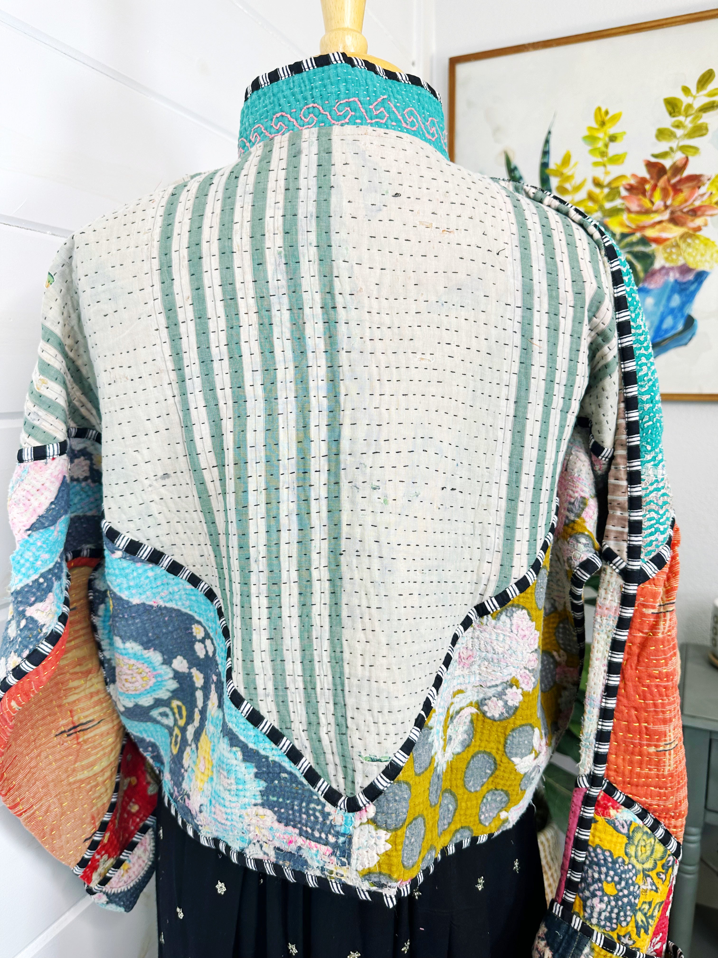 Boho Patchwork Kantha Jacket – Handmade Quilted & Reversible Blanket Coat