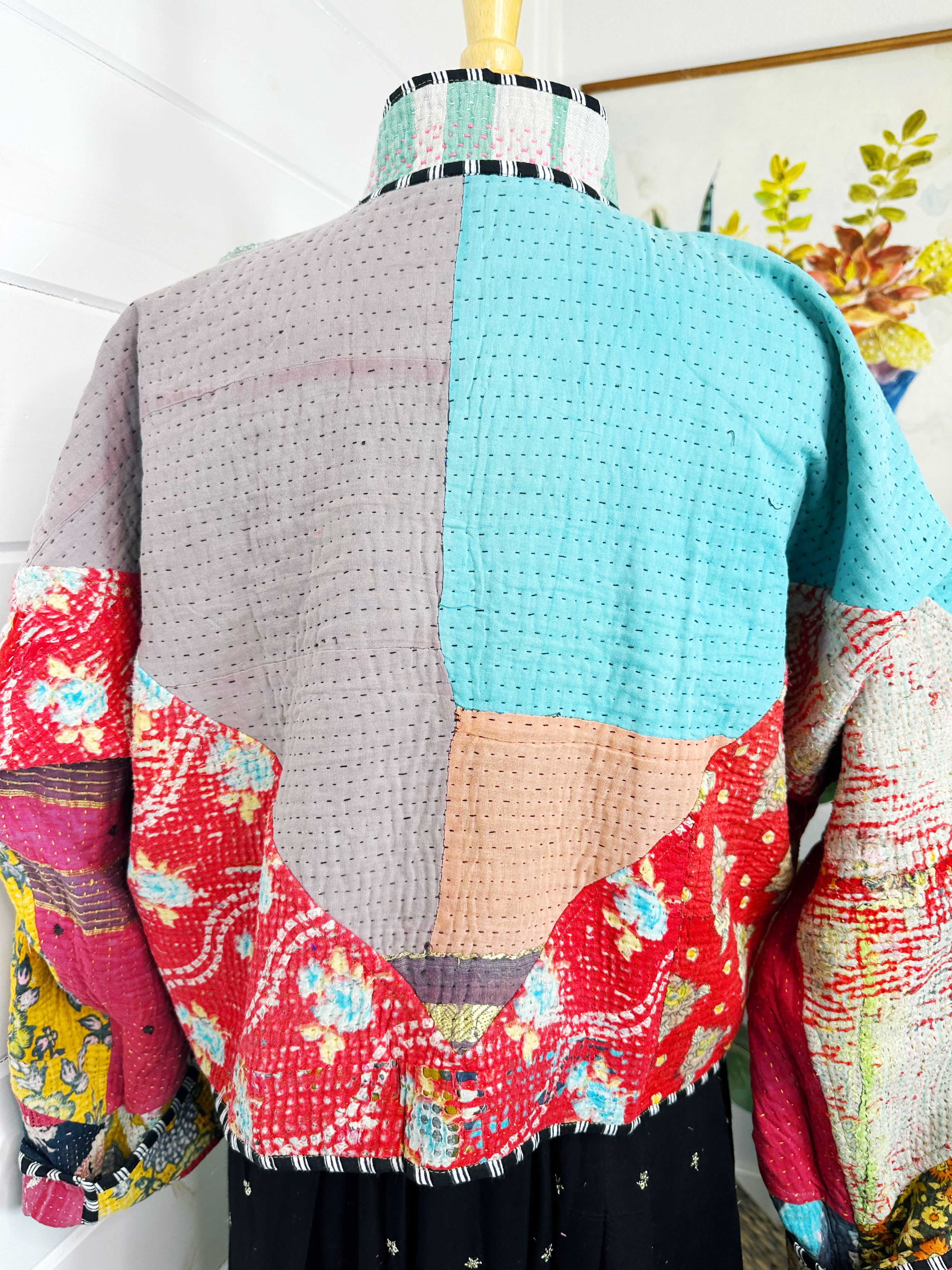Boho Patchwork Kantha Jacket – Handmade Quilted & Reversible Blanket Coat