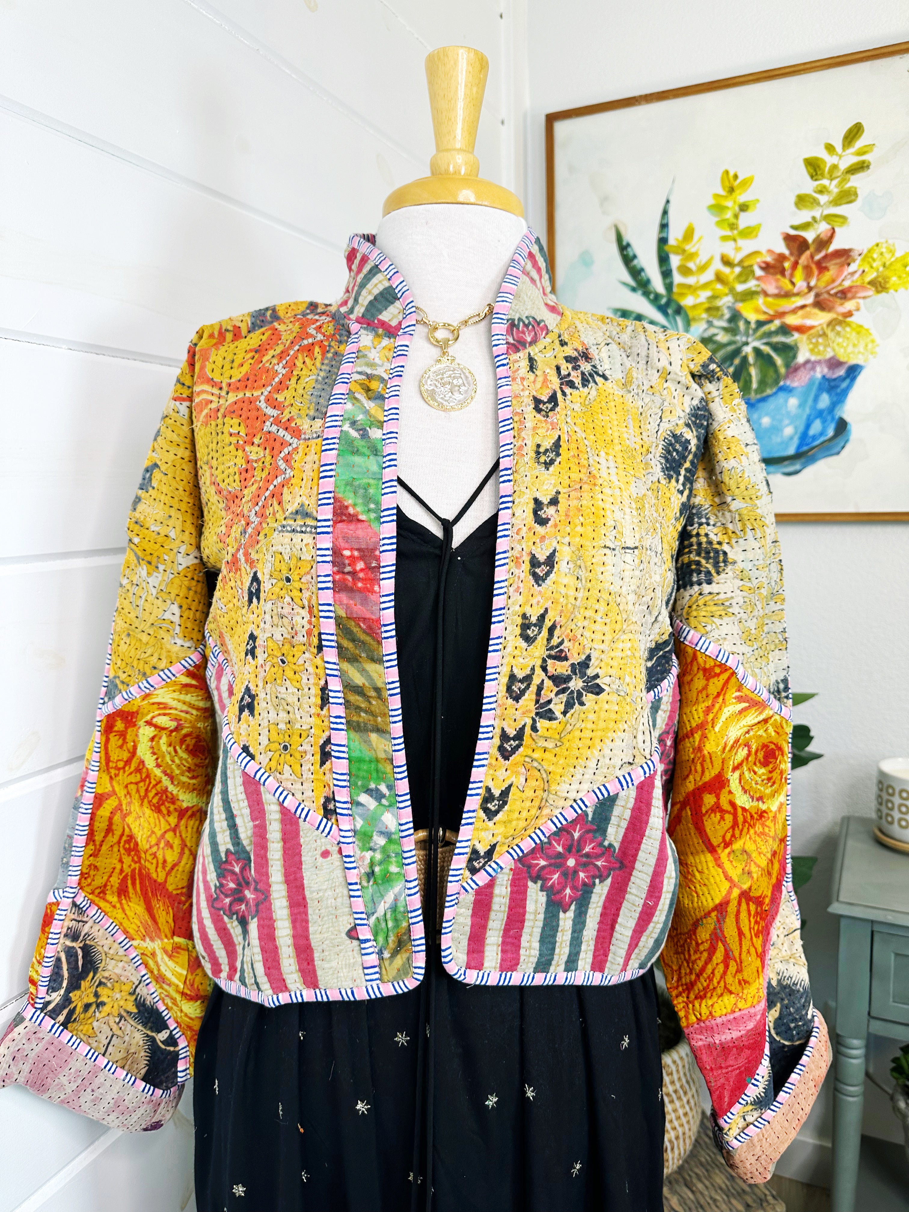 Boho Patchwork Kantha Jacket – Handmade Quilted & Reversible Blanket Coat