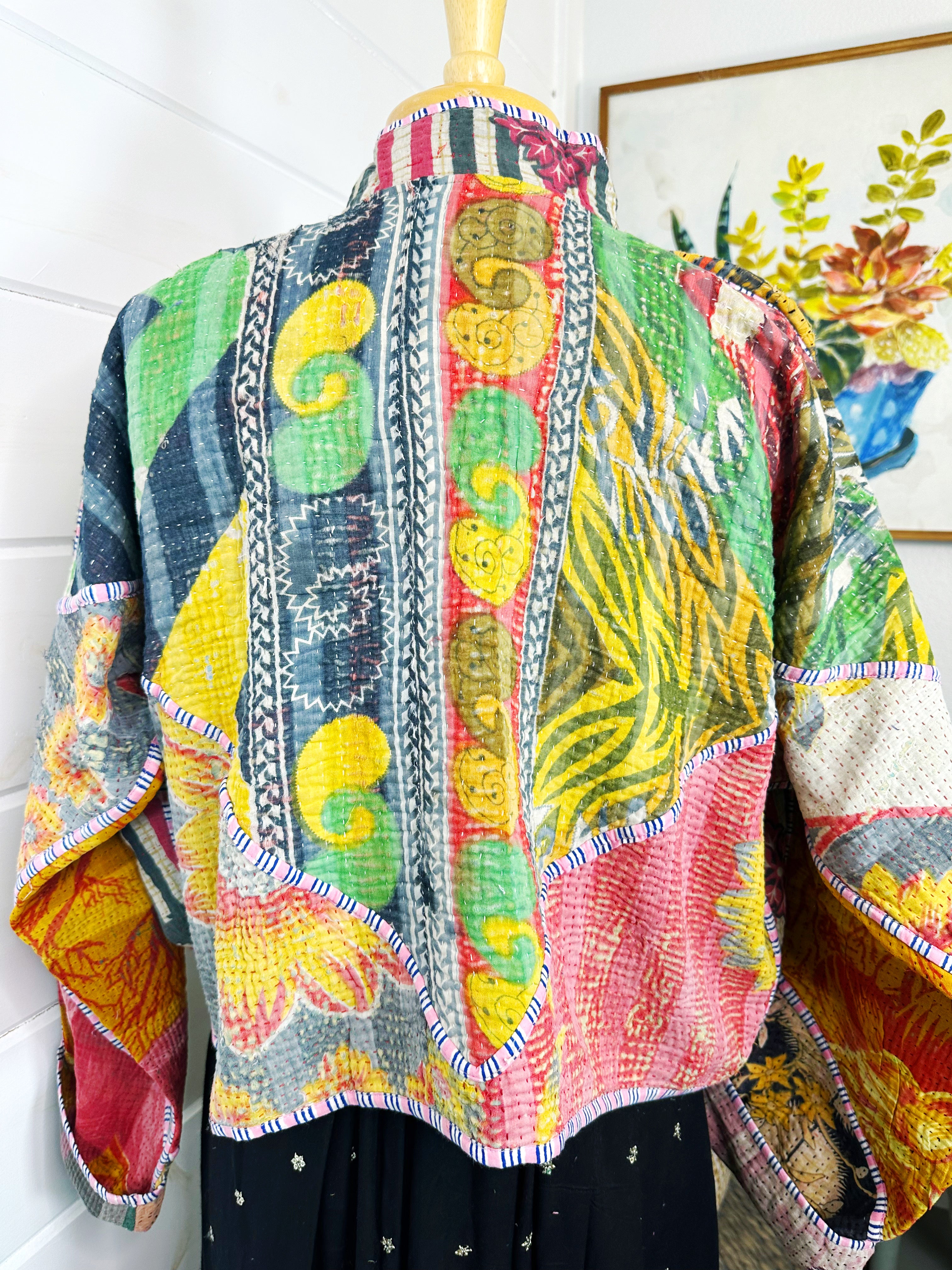 Boho Patchwork Kantha Jacket – Handmade Quilted & Reversible Blanket Coat