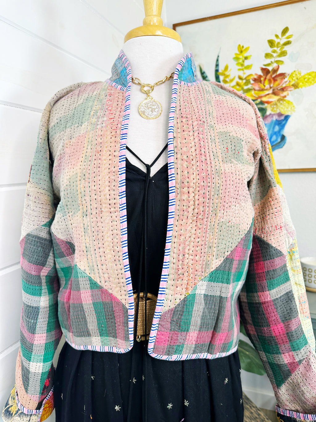Boho Patchwork Kantha Jacket – Handmade Quilted & Reversible Blanket Coat