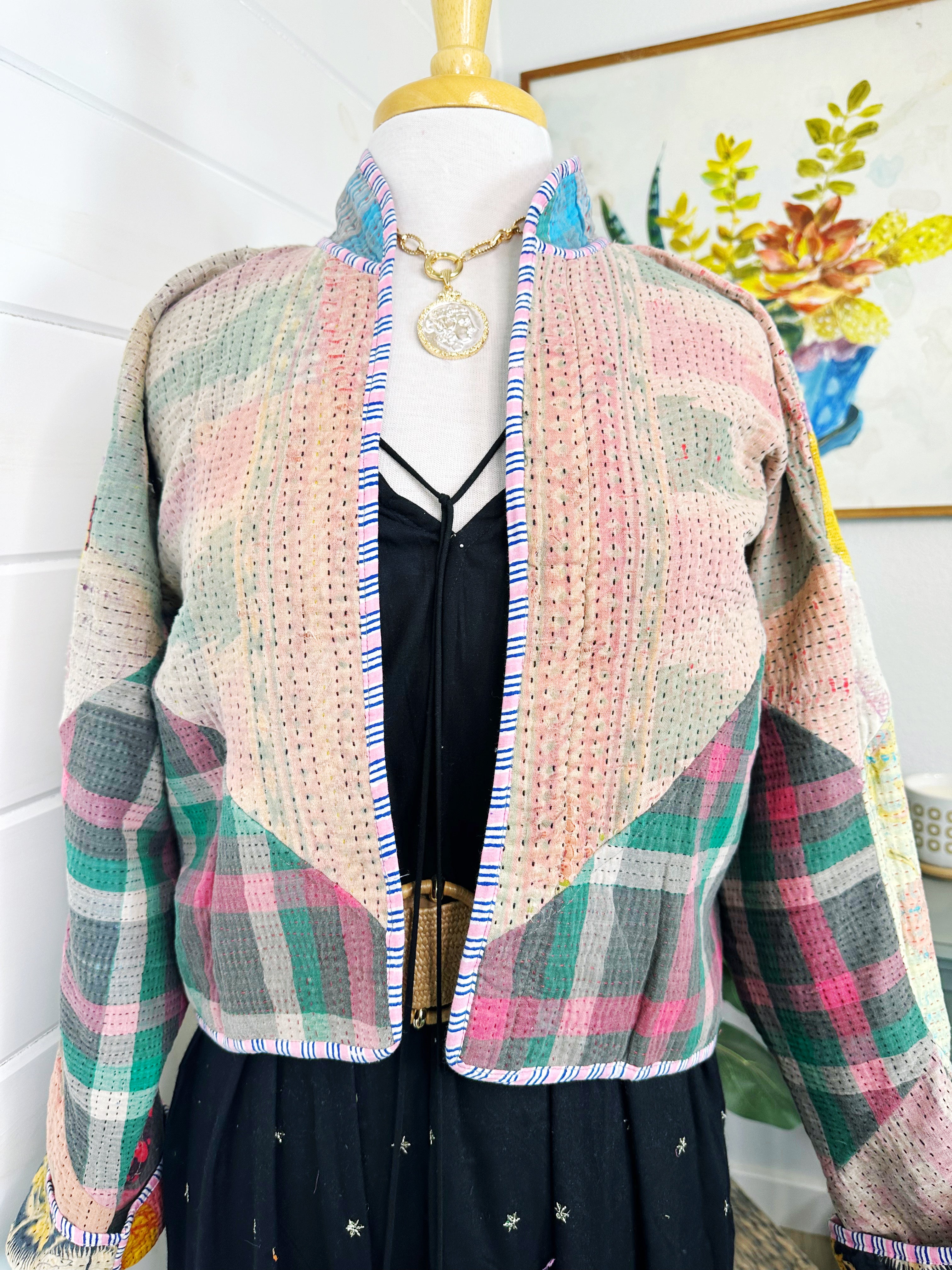 Boho Patchwork Kantha Jacket – Handmade Quilted & Reversible Blanket Coat
