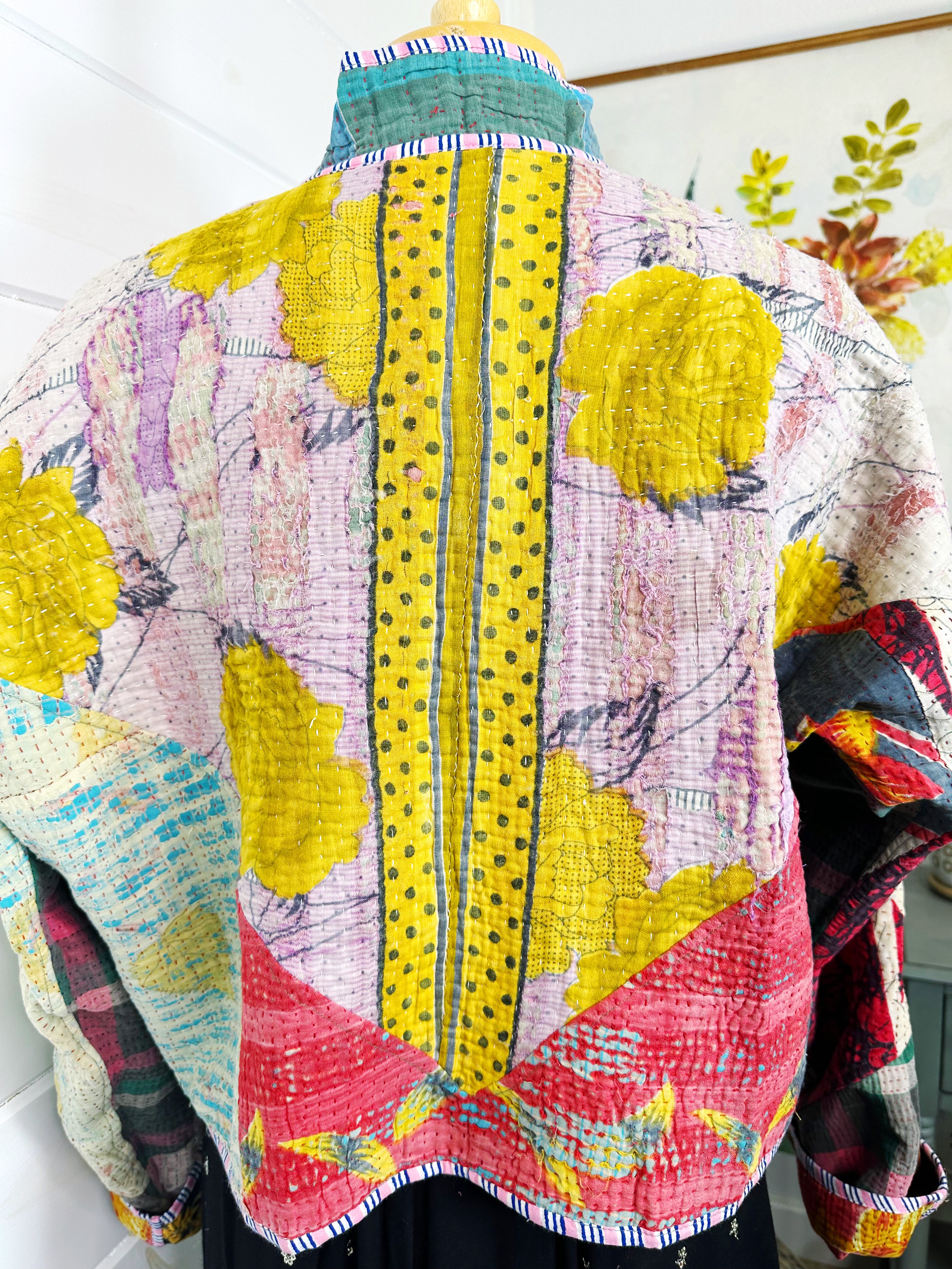 Boho Patchwork Kantha Jacket – Handmade Quilted & Reversible Blanket Coat