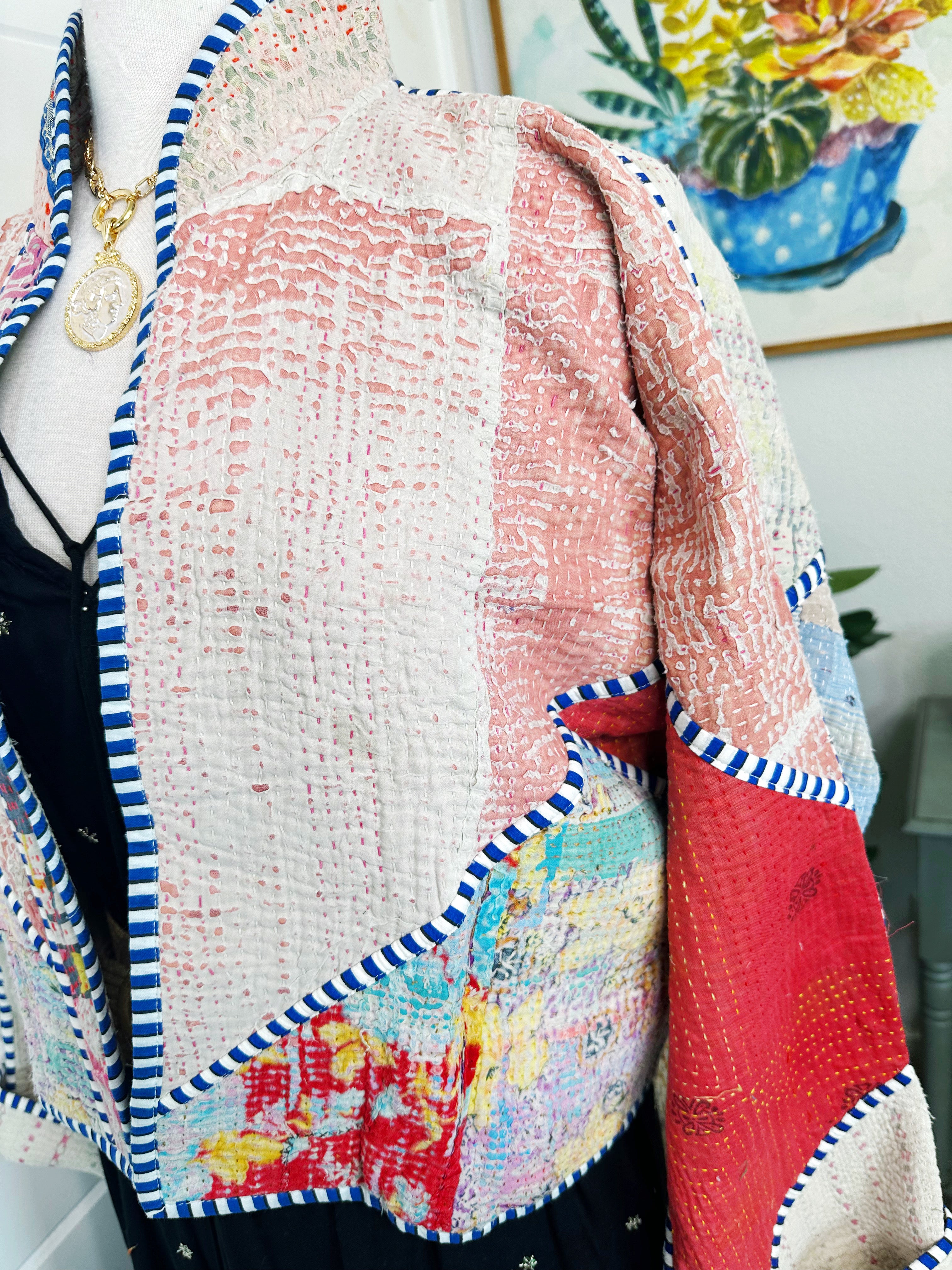 Boho Patchwork Kantha Jacket – Handmade Quilted & Reversible Blanket Coat