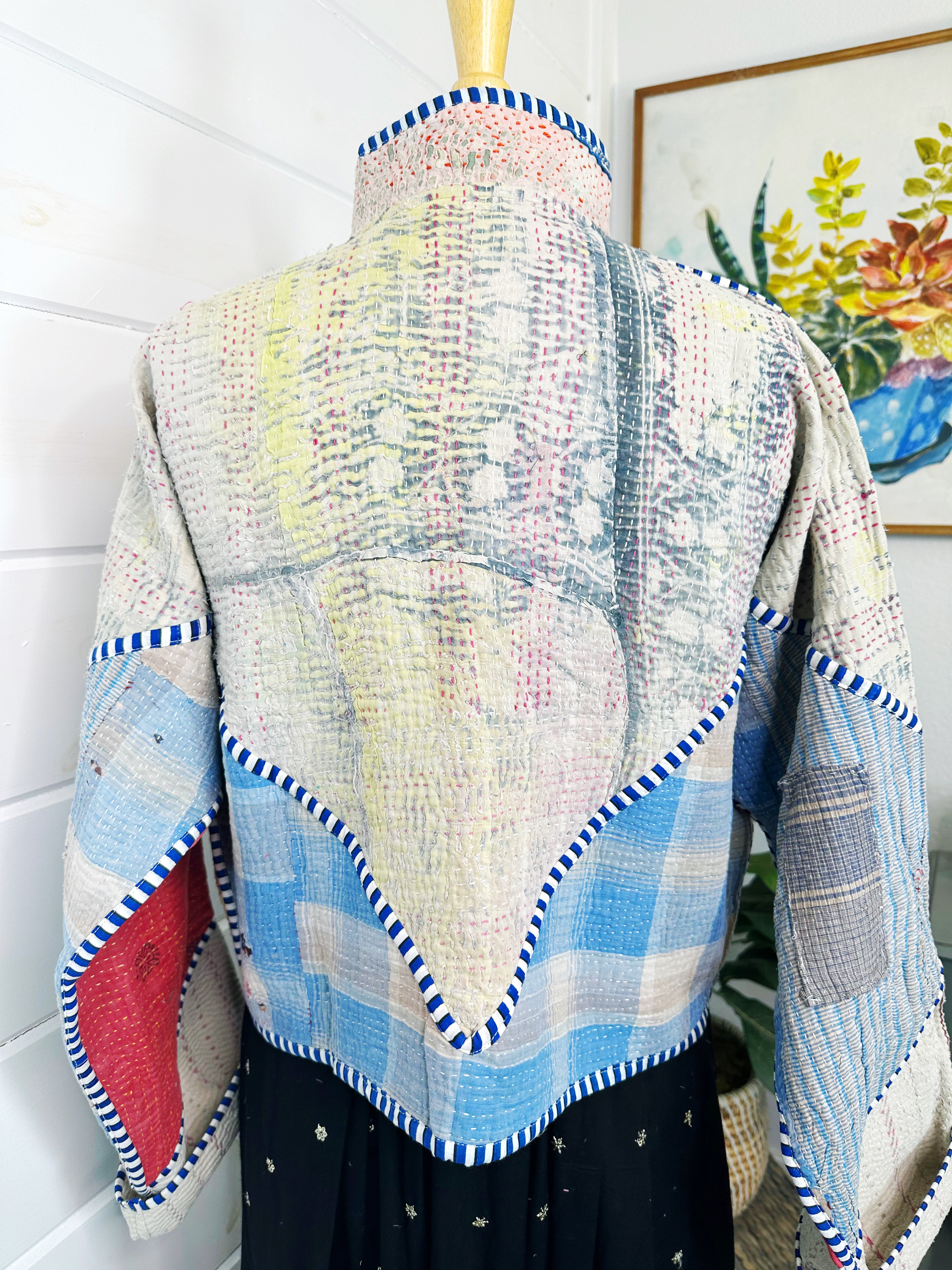 Boho Patchwork Kantha Jacket – Handmade Quilted & Reversible Blanket Coat