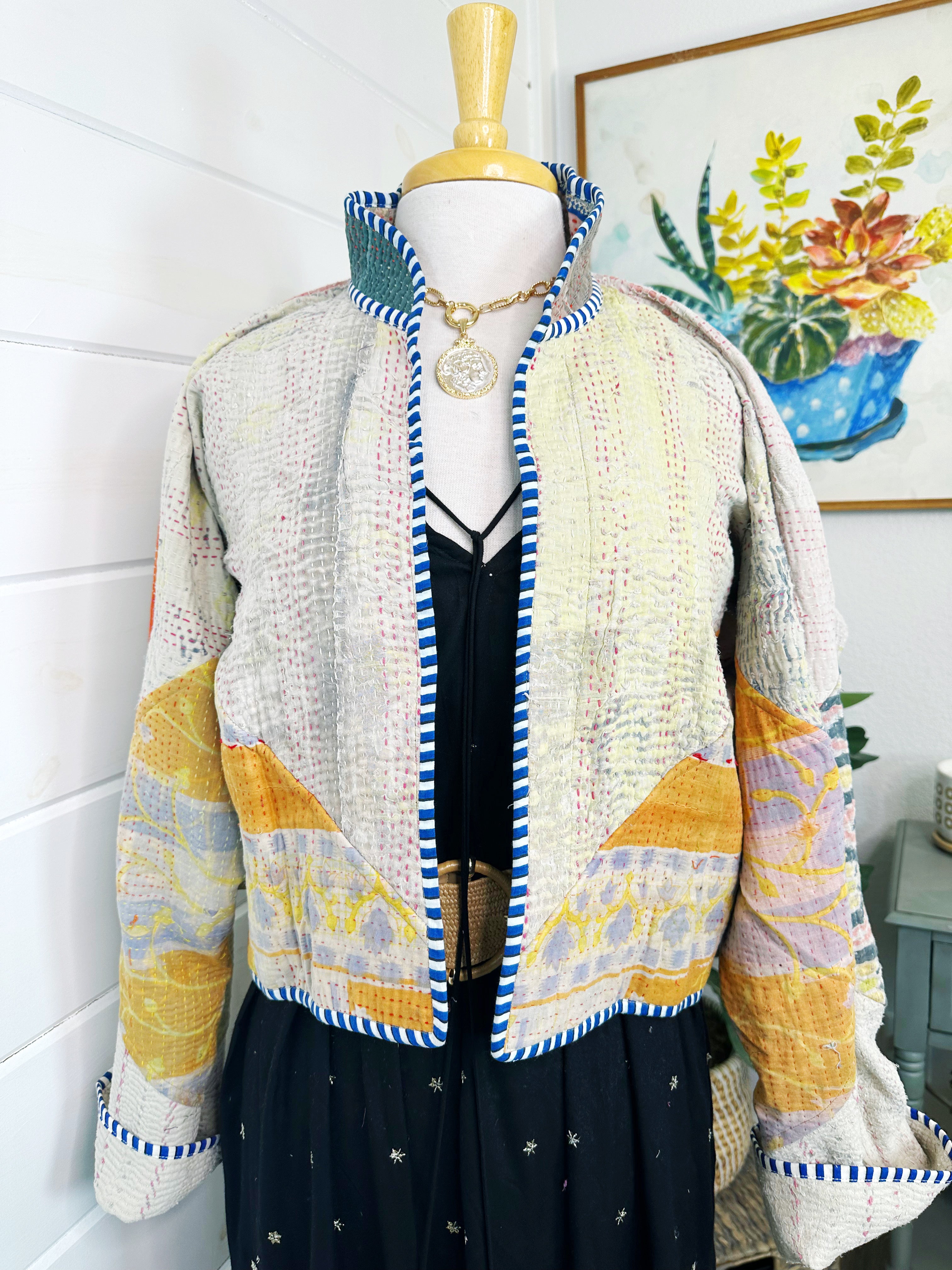 Boho Patchwork Kantha Jacket – Handmade Quilted & Reversible Blanket Coat