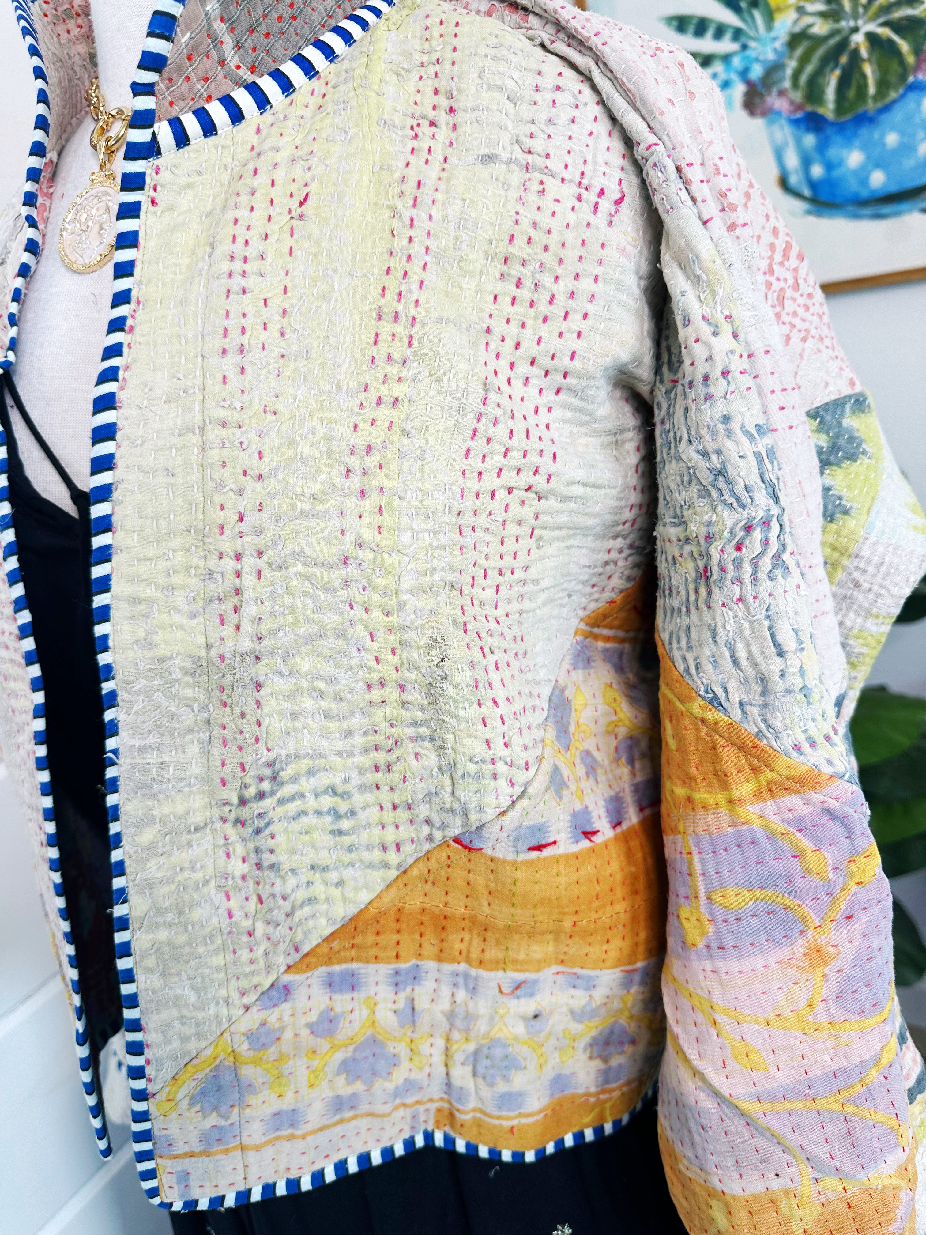 Boho Patchwork Kantha Jacket – Handmade Quilted & Reversible Blanket Coat