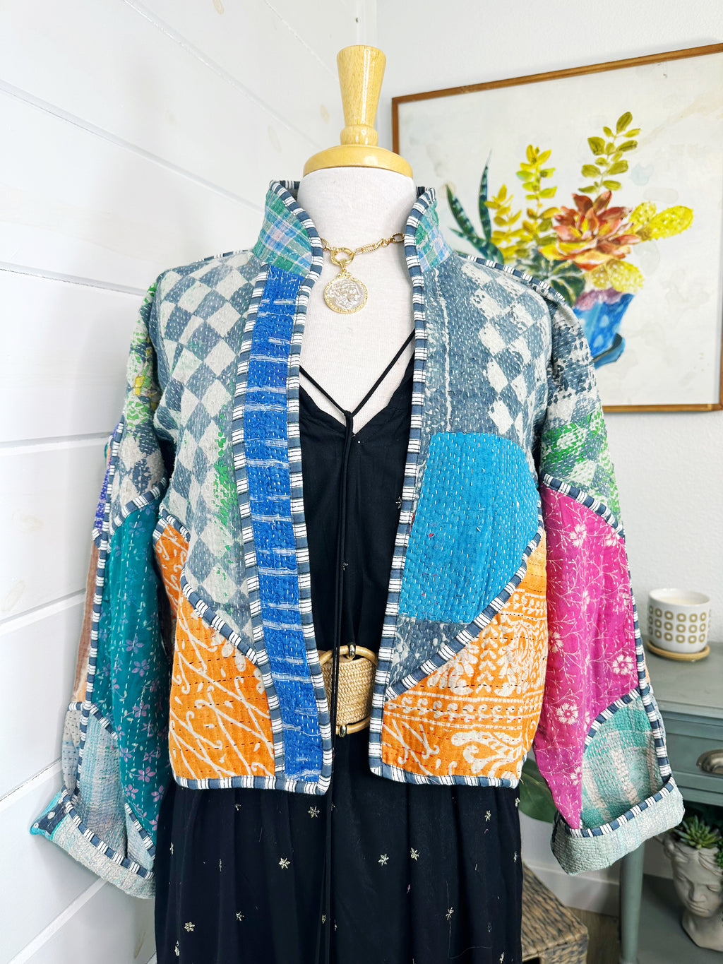 Boho Patchwork Kantha Jacket – Handmade Quilted & Reversible Blanket Coat