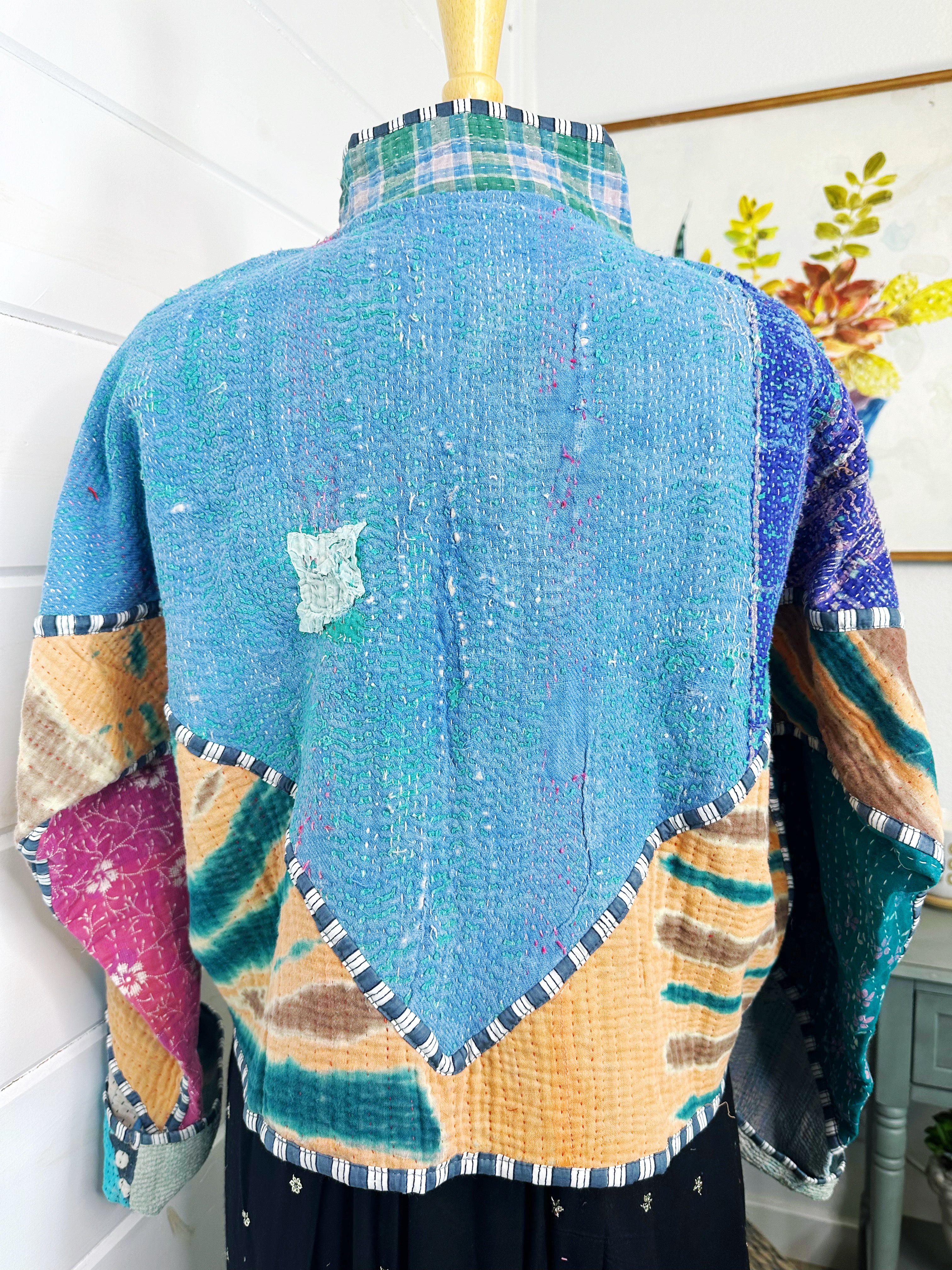 Boho Patchwork Kantha Jacket – Handmade Quilted & Reversible Blanket Coat