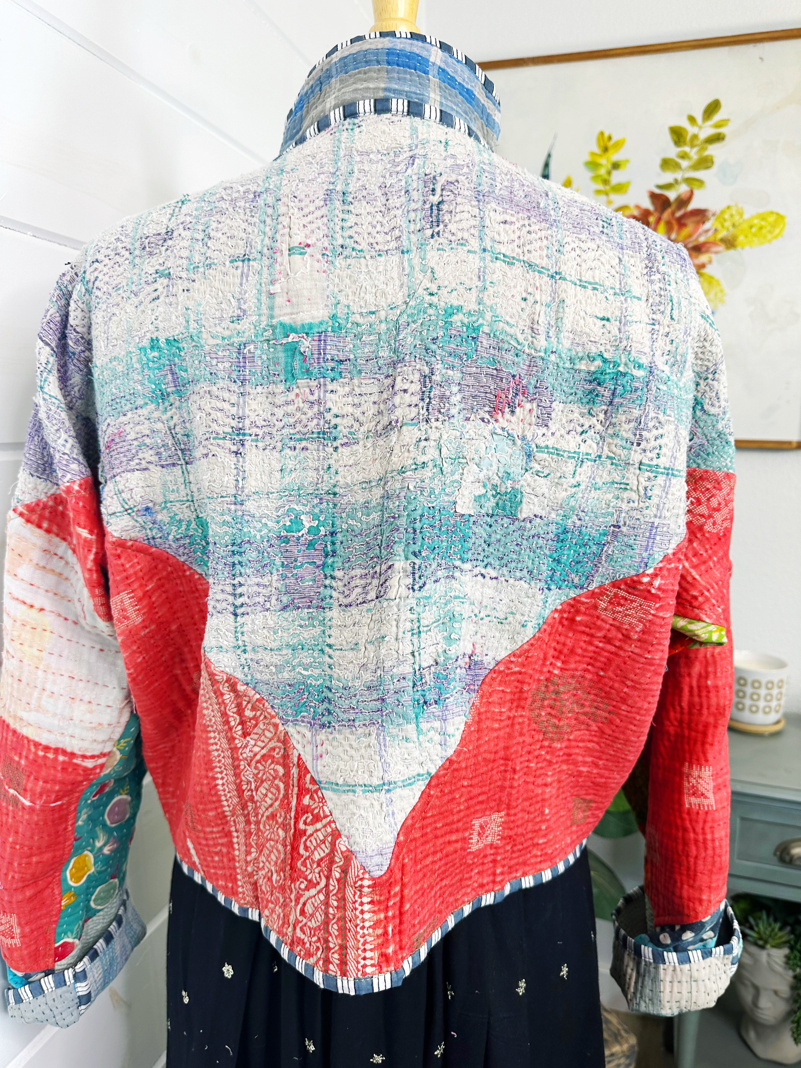 Boho Patchwork Kantha Jacket – Handmade Quilted & Reversible Blanket Coat