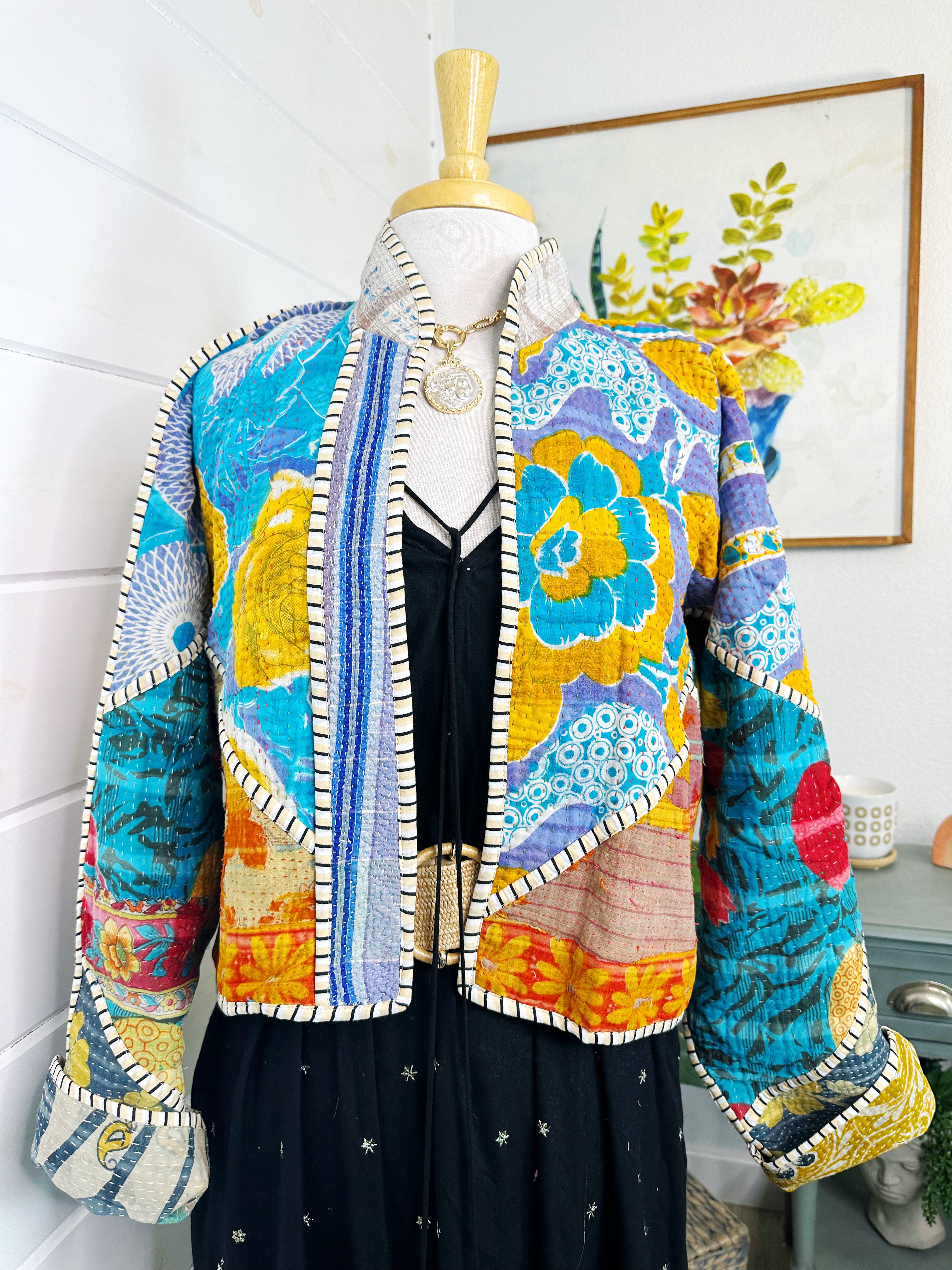 Boho Patchwork Kantha Jacket – Handmade Quilted & Reversible Blanket Coat