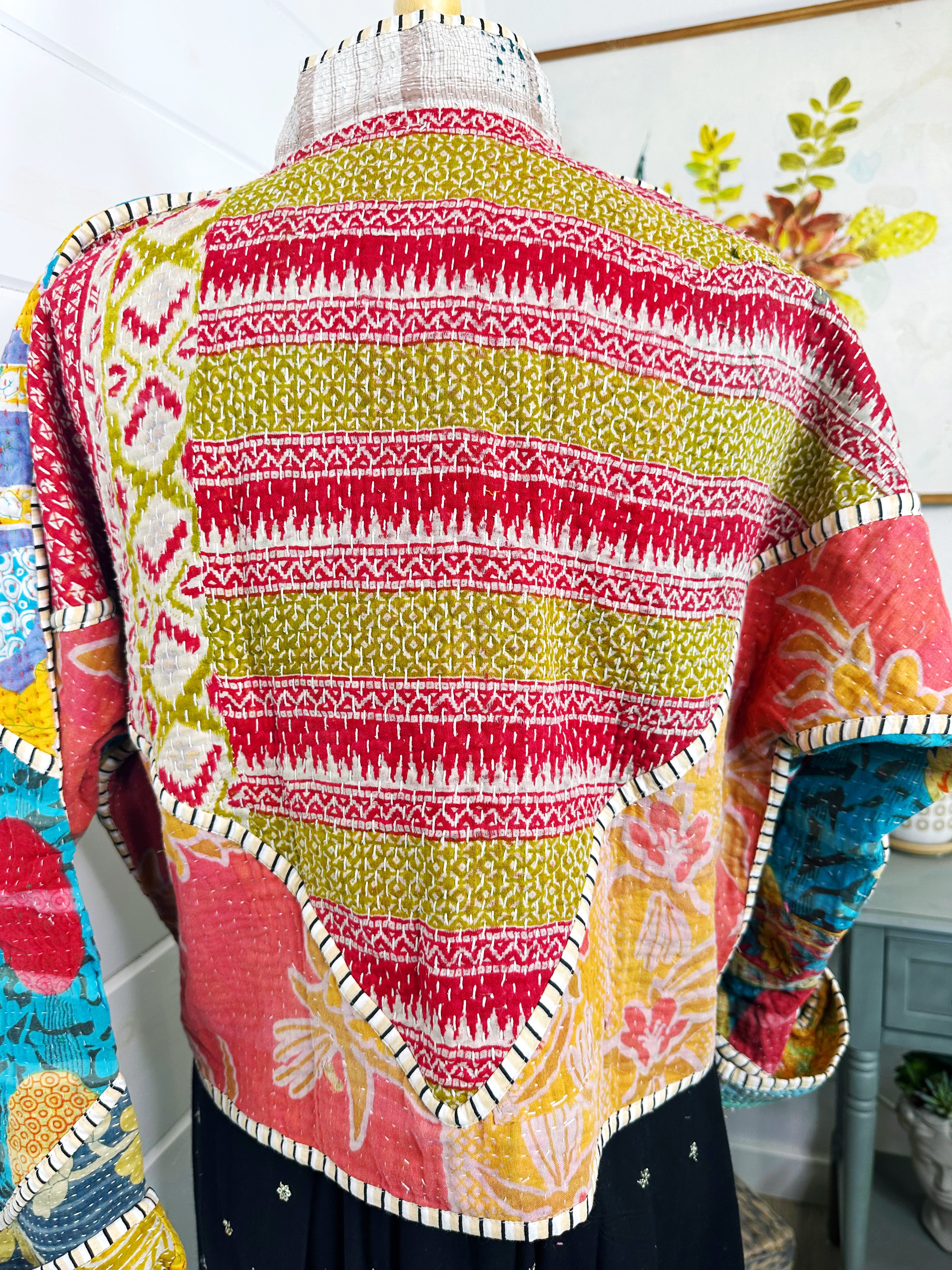 Boho Patchwork Kantha Jacket – Handmade Quilted & Reversible Blanket Coat