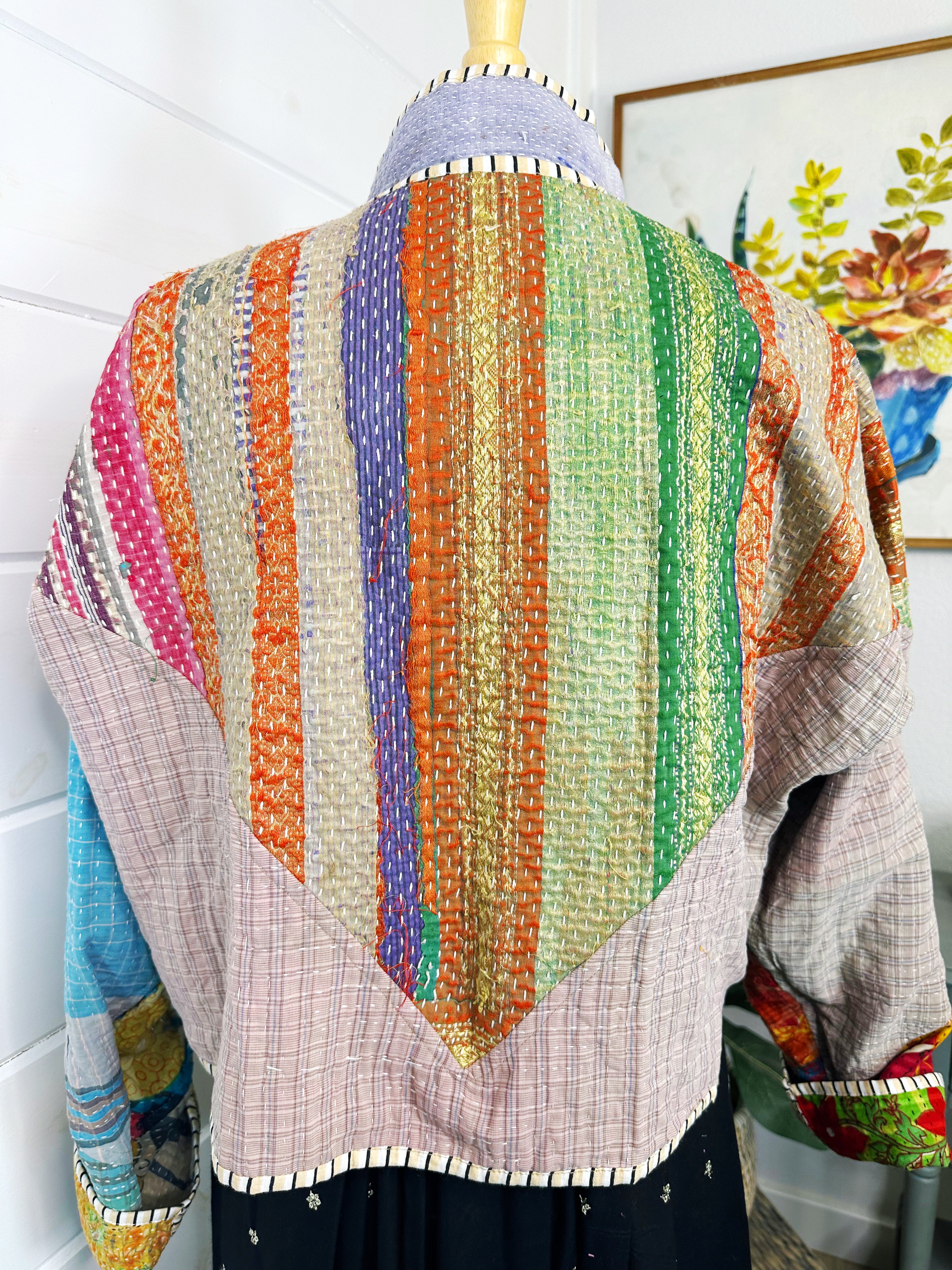 Boho Patchwork Kantha Jacket – Handmade Quilted & Reversible Blanket Coat